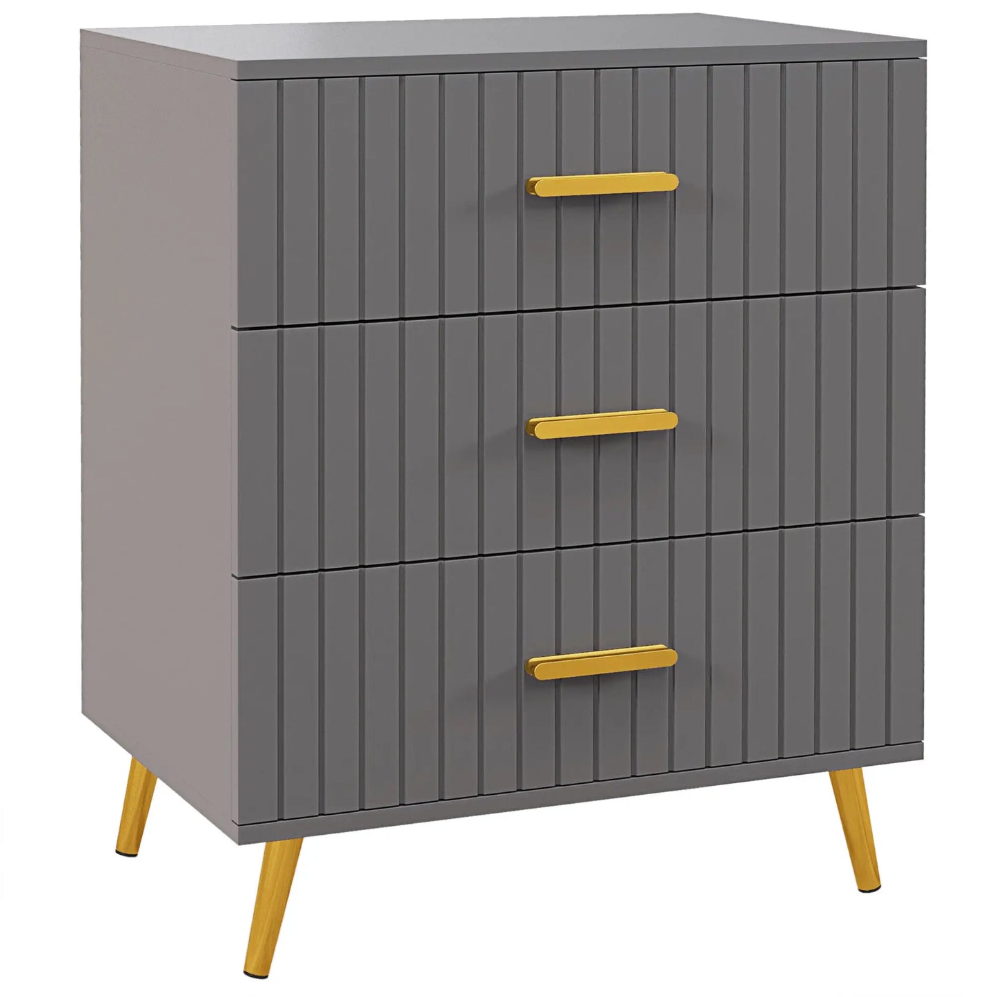 3 Drawer Drawer Chest with Aluminium Legs and Gold Handles, in Dark Grey