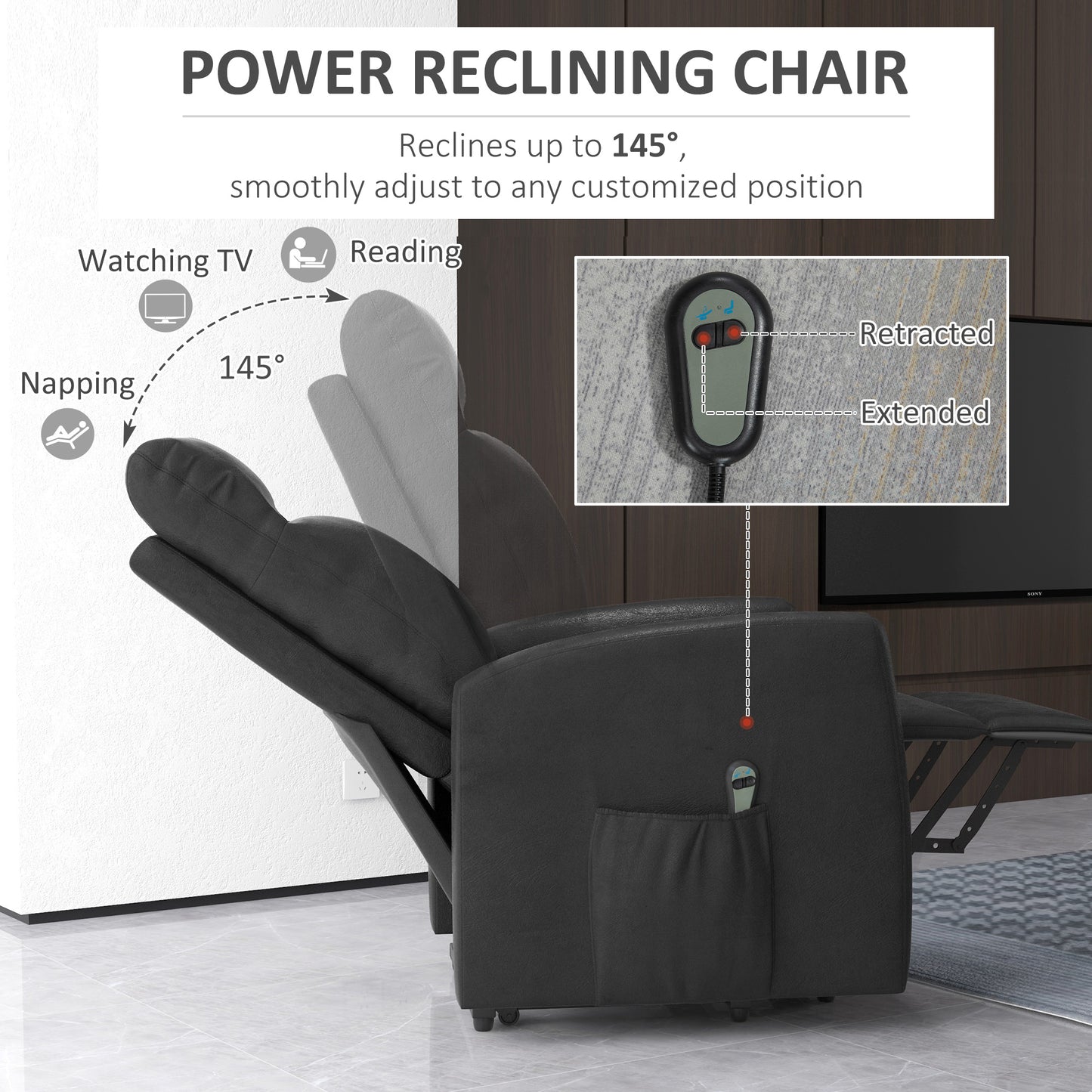 Power Lift Recliner Chair with Remote Control Side Pocket in Grey