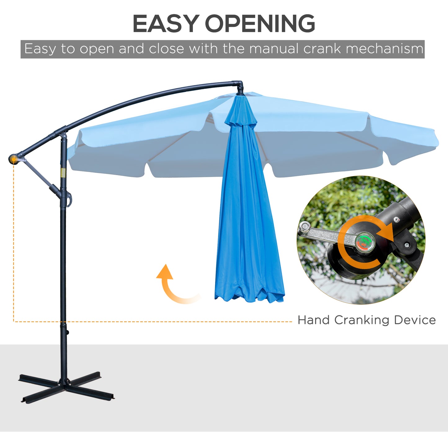 11FT Offset Hanging Patio Umbrella Cantilever Umbrella with Easy Tilt Adjustment, Cross Base and 8 Ribs for Backyard, Poolside, Lawn and Garden, Blue