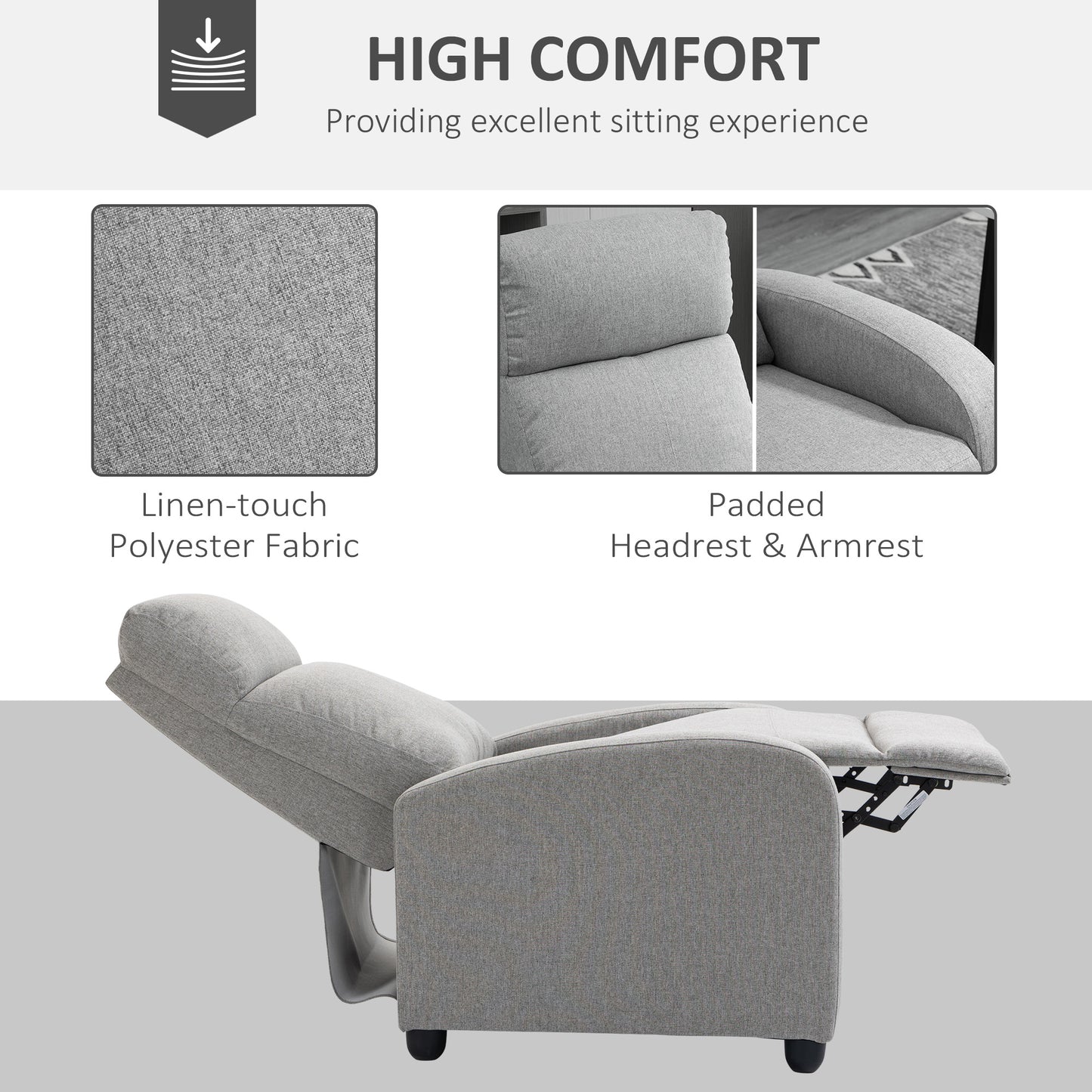 Fabric Recliner Manual Home Theater Seating Single Linen-Touch Sofa Armchair for Living Room, Light Grey