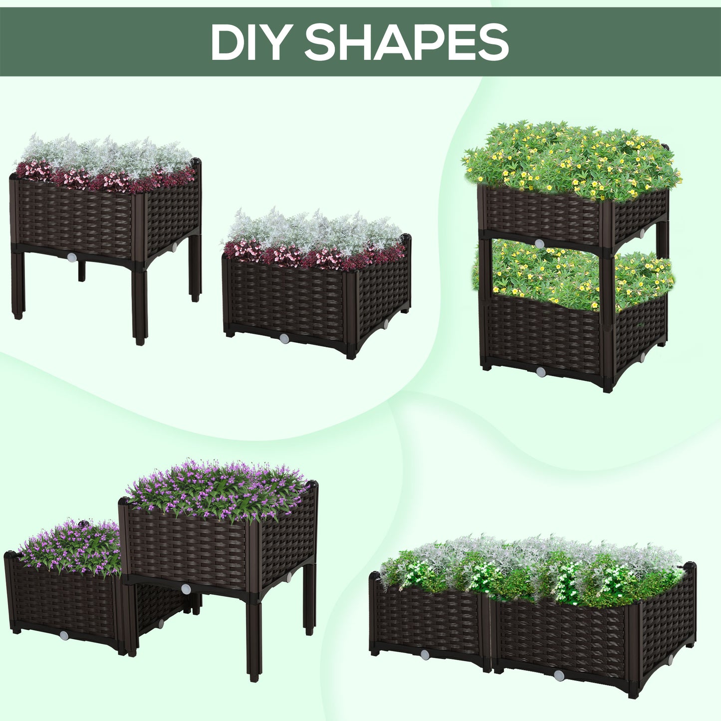 2-piece Raised Garden Bed PP Raised Flower Bed Vegetable Herb Grow Box Stand