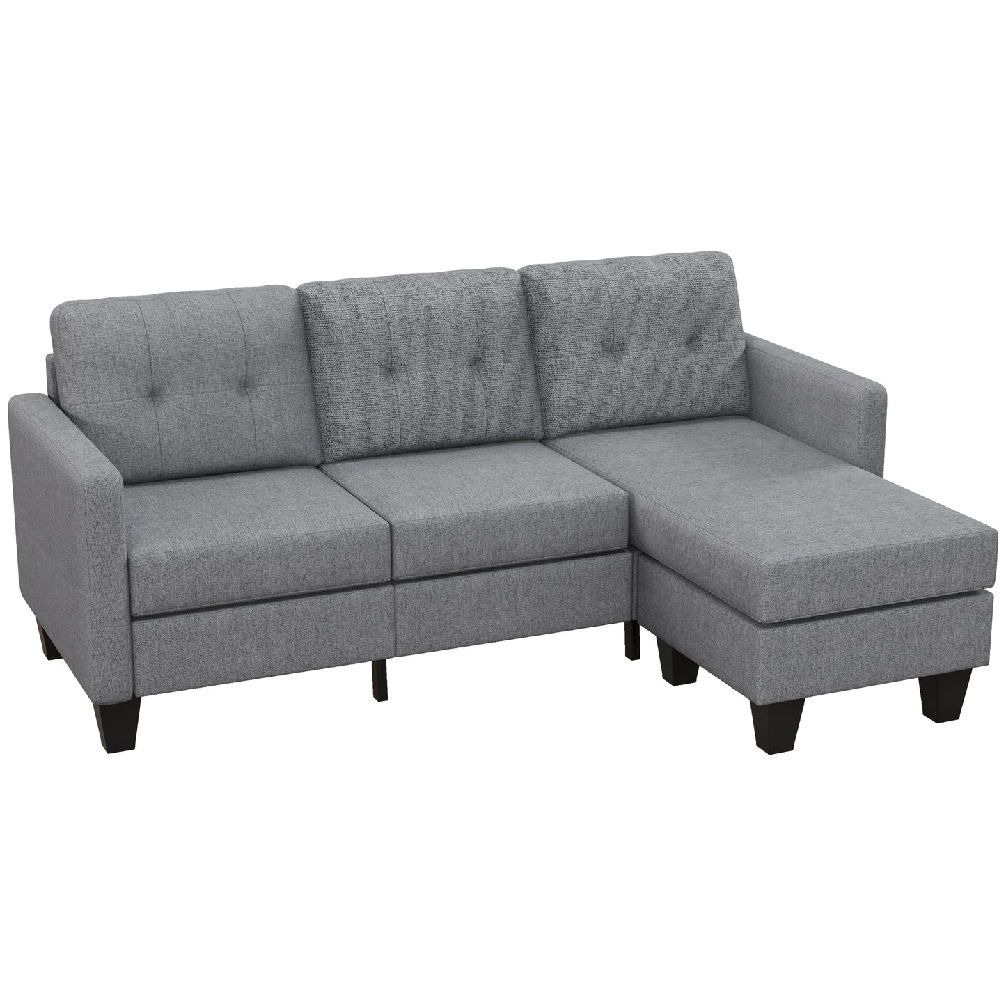 L-shaped 3 Seater Couch with Switchable Ottoman, Corner Sofa with Thick Padded Cushion for Living Room, Light Grey