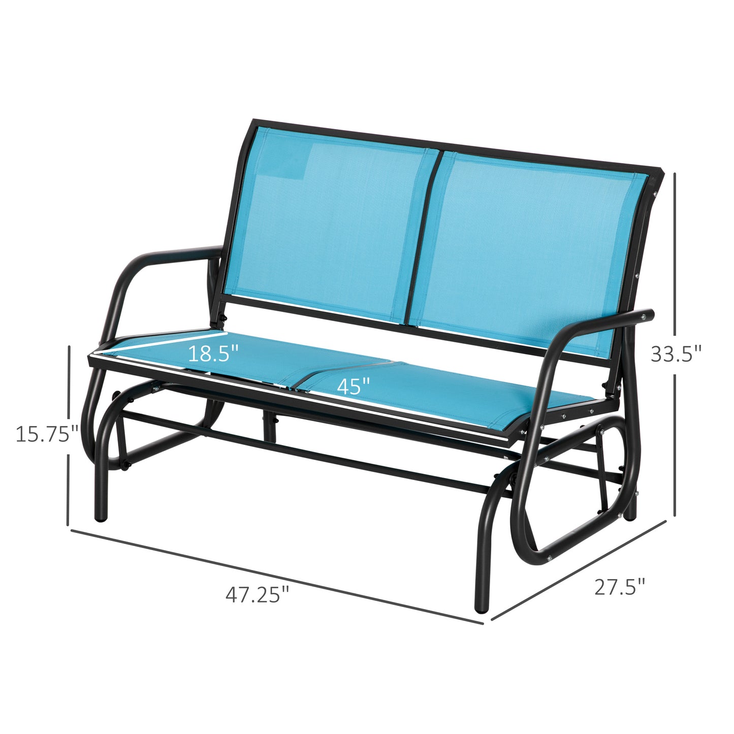 Patio Double Glider Outdoor Steel Sling Fabric Gliding Bench Garden Swing Chair Heavy-Duty Porch Rocker Garden Loveseat Blue