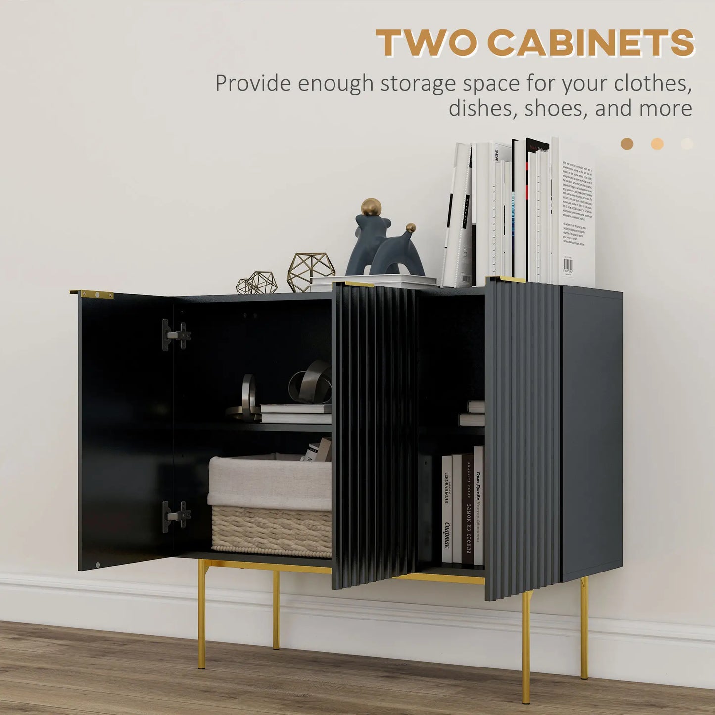 Modern Storage Cabinet Sideboard Buffet Cabinet with Gold Legs for Living Room or Dining Room or Hallway in Black