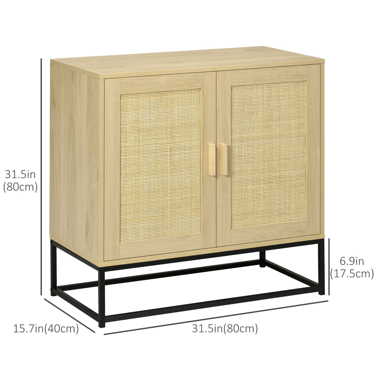 Sideboard Accent Storage Cabinet with 2 Rattan Doors Adjustable Shelf and Steel Legs for Living Room Kitchen