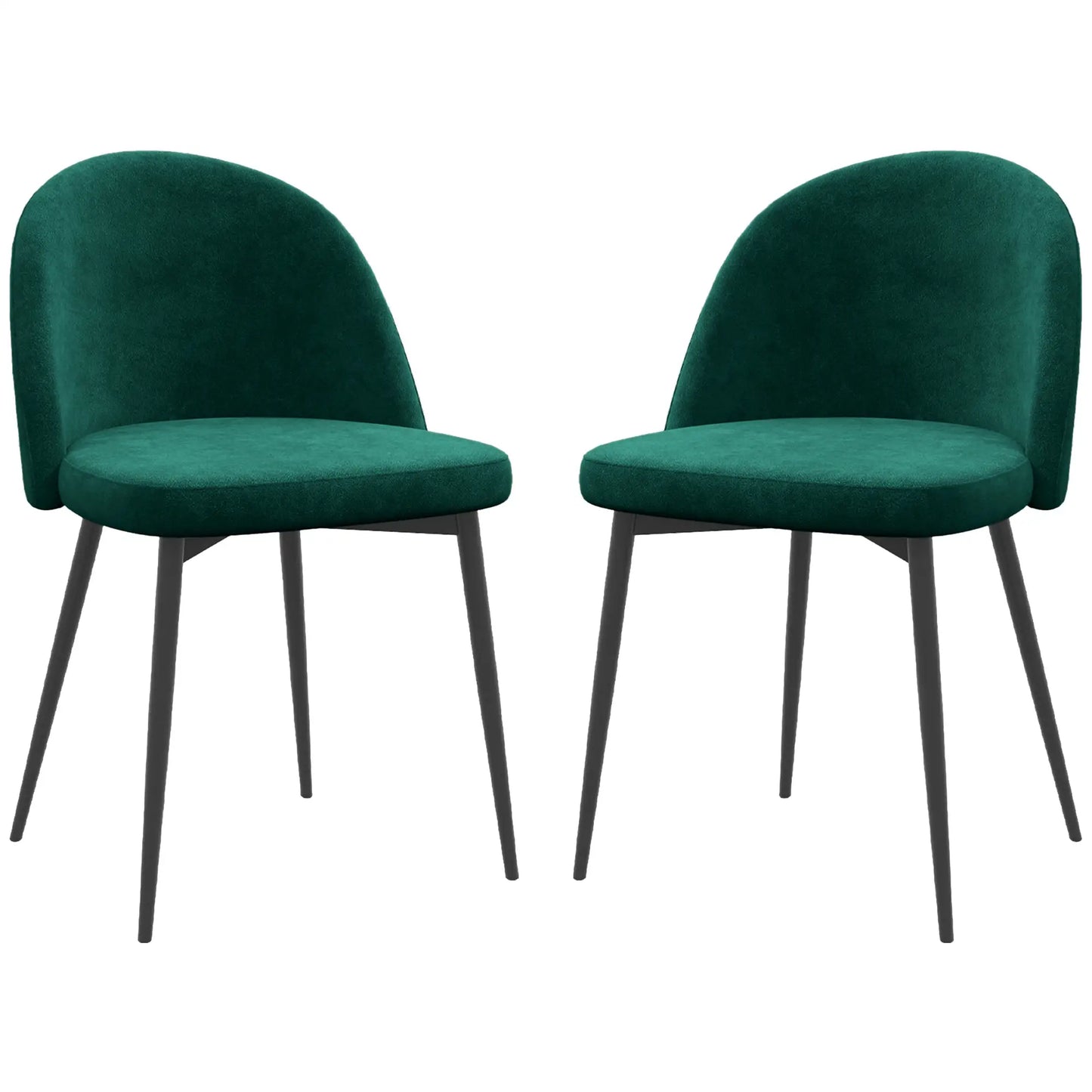 Set of 2 Mid-Back Dining Chair, Mid-Back Velvet-touch Upholstery , Green