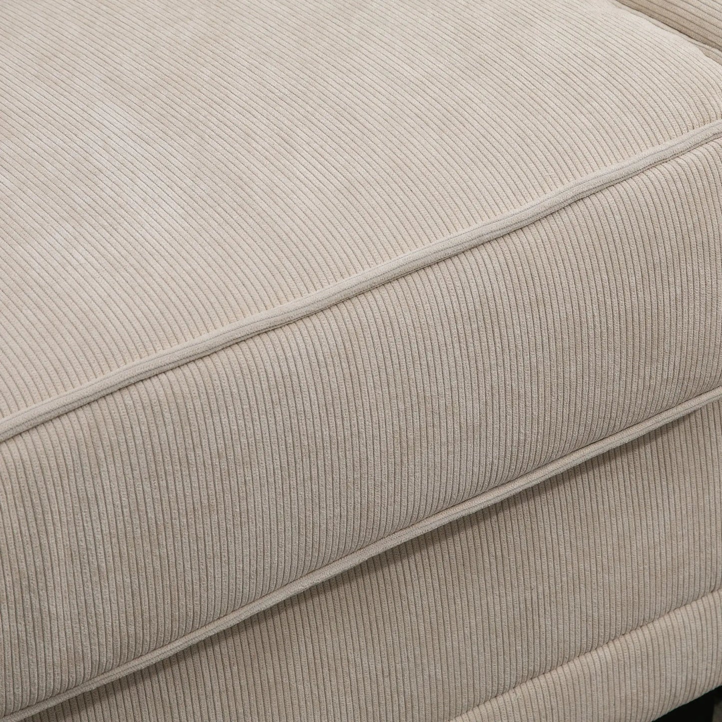 Corduroy Fabric 3 Seater Couch with Pine Wood Legs and Rolled Armrests for Living Room, Beige