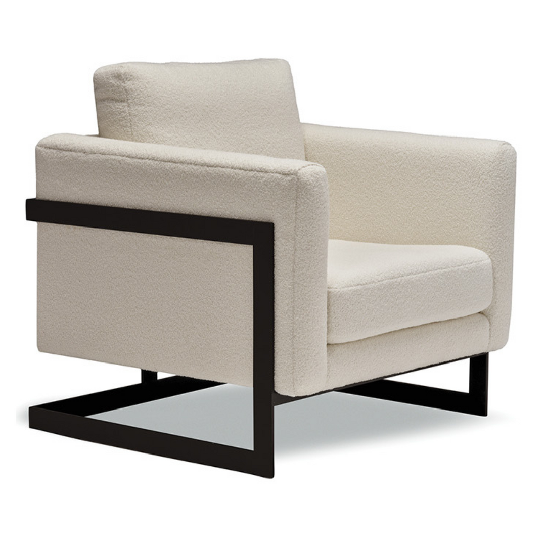 Chic Black Metal Frame, Cream Fabric Accent Chair