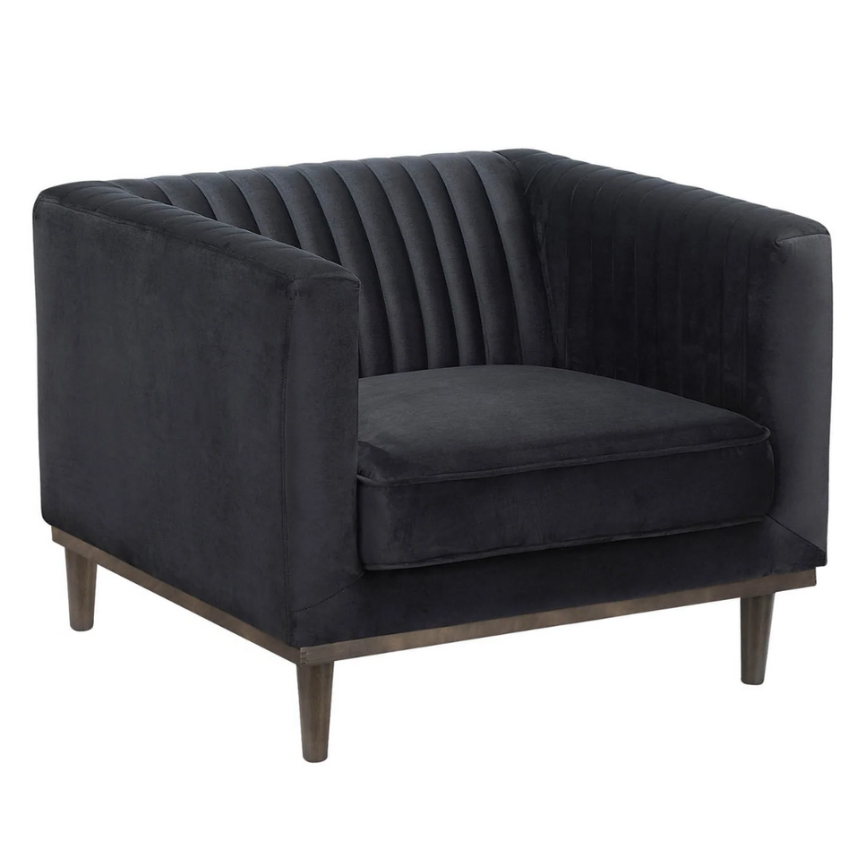 Dru Black Velvet Accent Lounge Chair