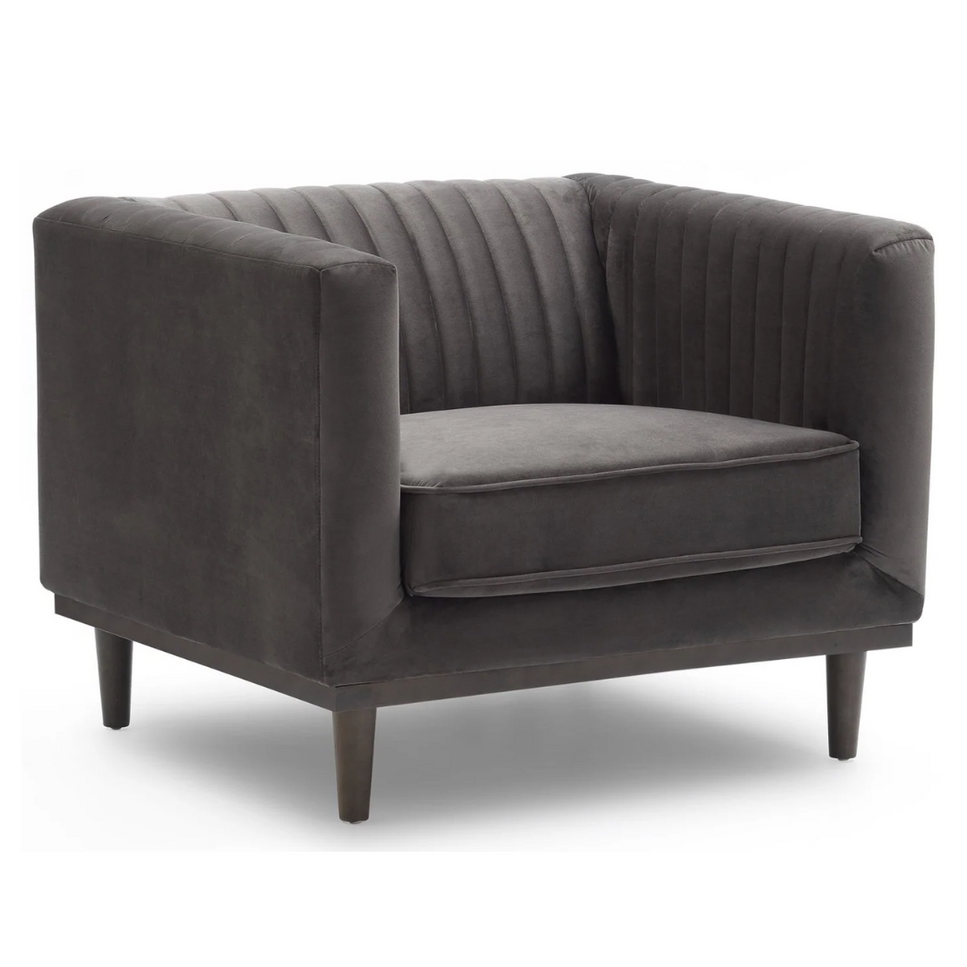 Dru Stone Grey Velvet Accent Lounge Chair