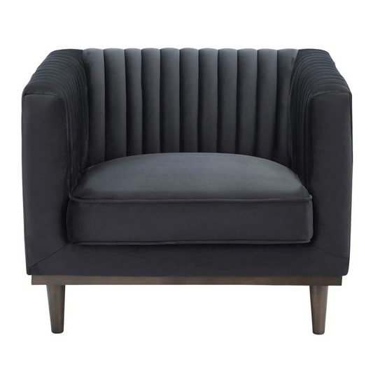 Dru Black Velvet Accent Lounge Chair