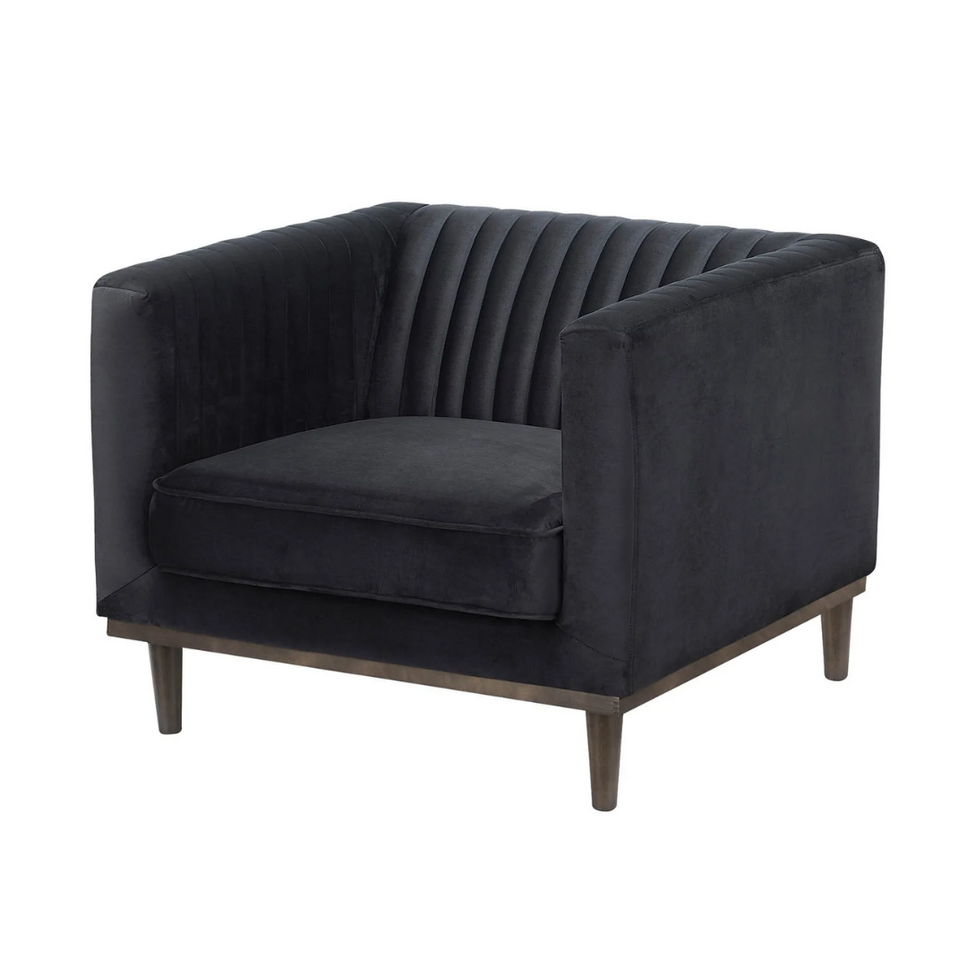 Dru Black Velvet Accent Lounge Chair