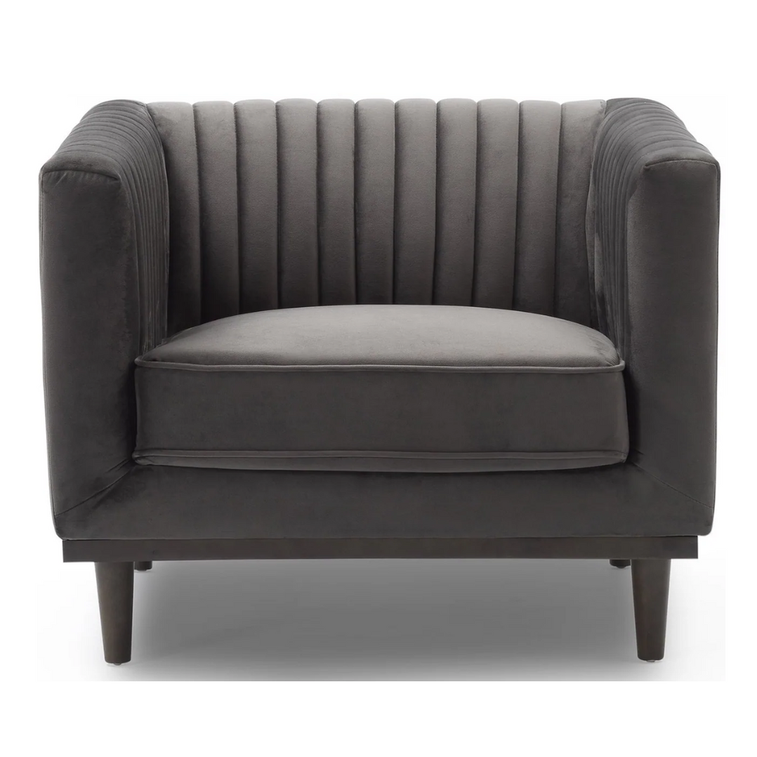 Dru Stone Grey Velvet Accent Lounge Chair