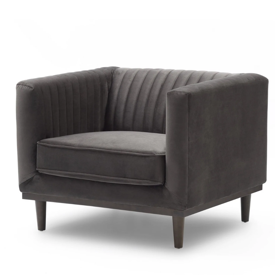 Dru Stone Grey Velvet Accent Lounge Chair