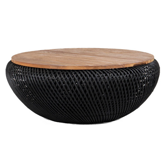 Reclaimed Teak with Rattan Weave Coffee Table in Black