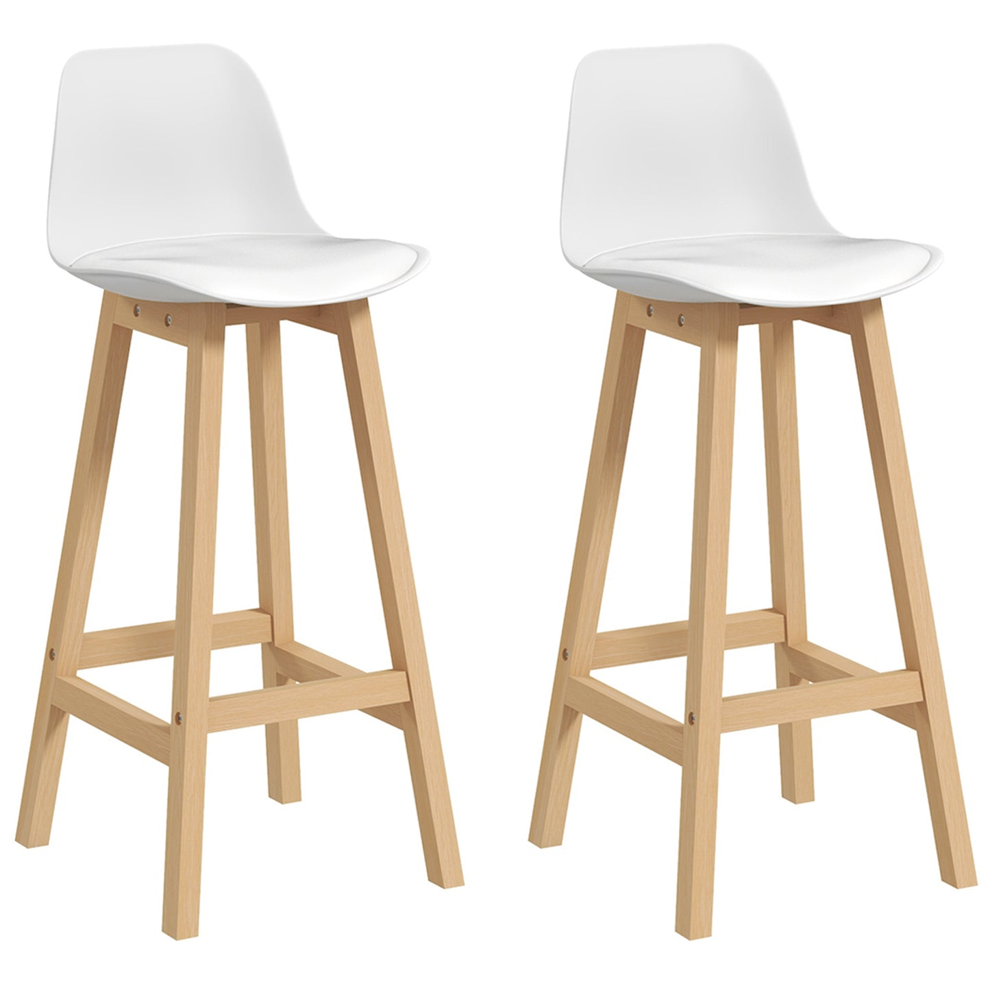 Bar Height Stools Set of 2, PU Leather Upholstered Stools for Kitchen Island, Modern Bar Chairs with Backs, White