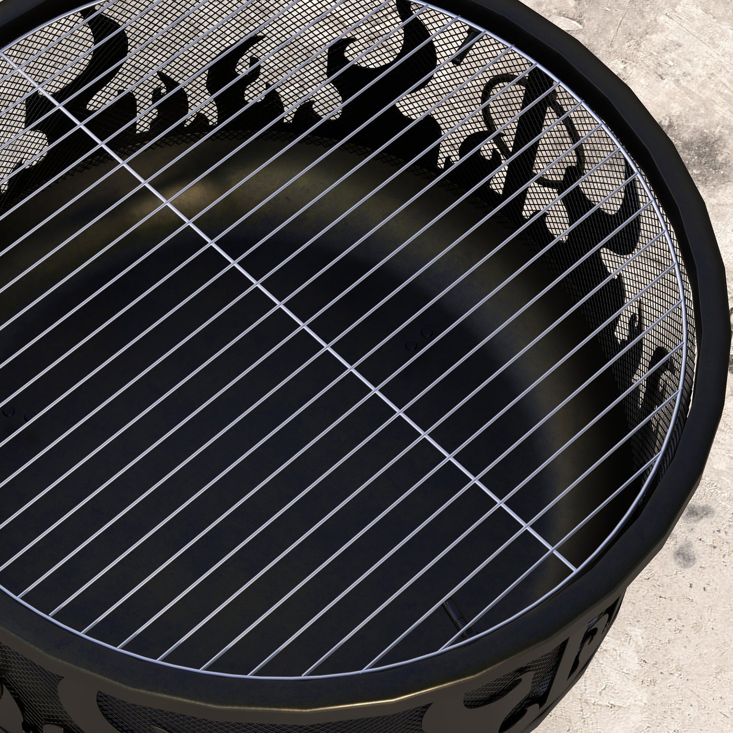 Outdoor Metal Fire Pit, 24" Round Firepit Bowl w/ Lid Grill Poker Handles for Garden, Camping, BBQ, Bonfire, Black