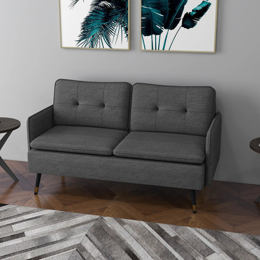 Modern 55" Loveseat, Fabric Love Seat Sofa with Button Tufted Back, with Steel Legs in Dark Grey