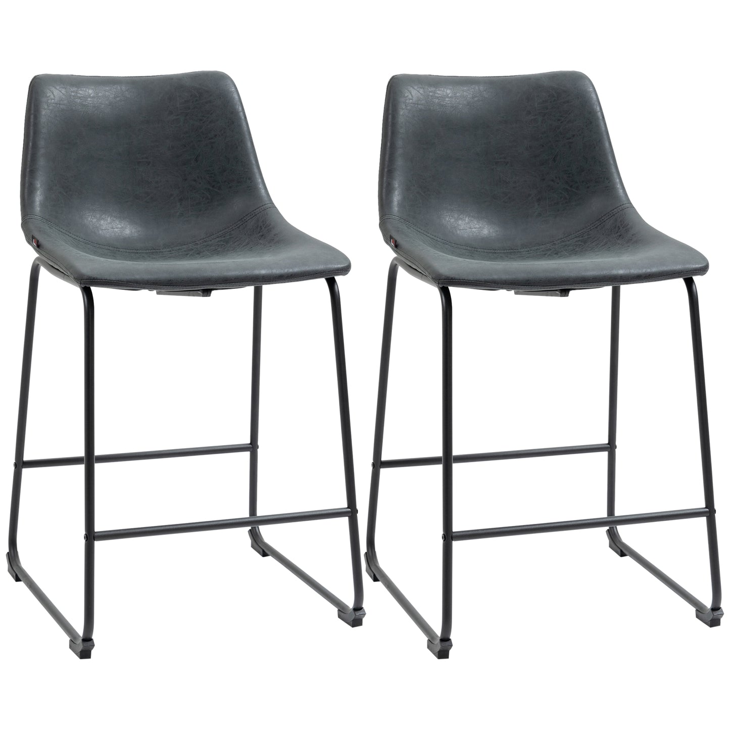 Bar Stools Set of 2, Vintage PU Leather Counter Stool with Footrest for Dining Room, Home Bar, Kitchen, Black