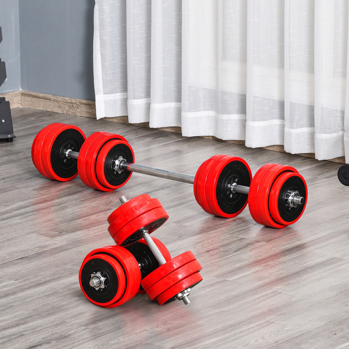 66lbs 2-In-1 Dumbbell & Barbell Adjustable Set Strength Muscle Exercise Fitness Plate Bar Clamp Rod Home Gym Sports Area