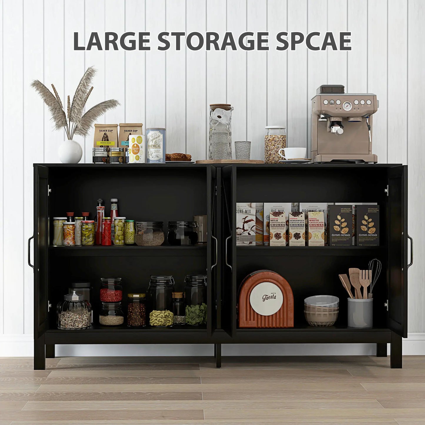 Sideboard Buffet with Barn Door and Adjustable Shelf in Black