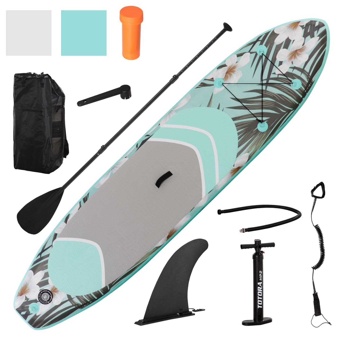 Inflatable Paddle Stand Up Board, Adjustable Aluminum Paddle Non-Slip Deck Spray-painted Sea Turtles Board, with ISUP Accessories & Carry Bag, 126" x 30" x 6", Blue Board