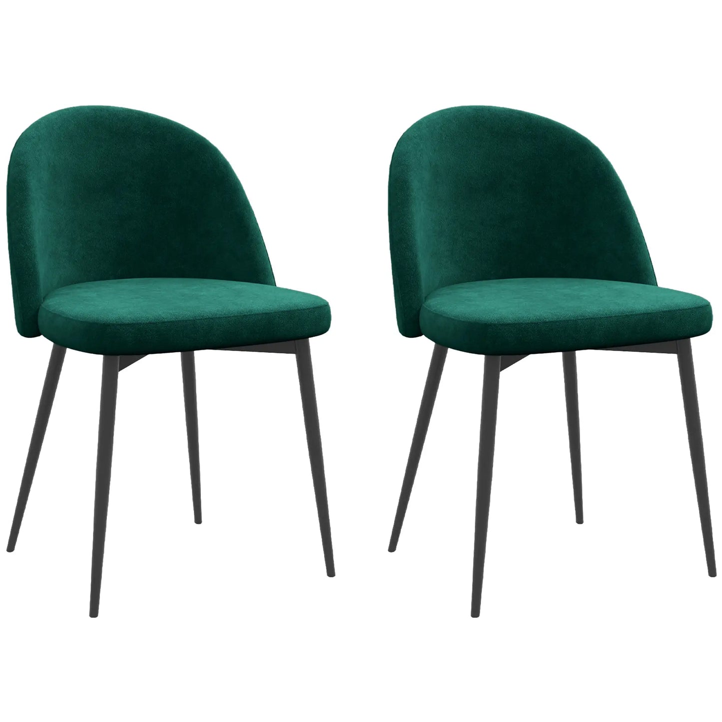 Set of 2 Mid-Back Dining Chair, Mid-Back Velvet-touch Upholstery , Green