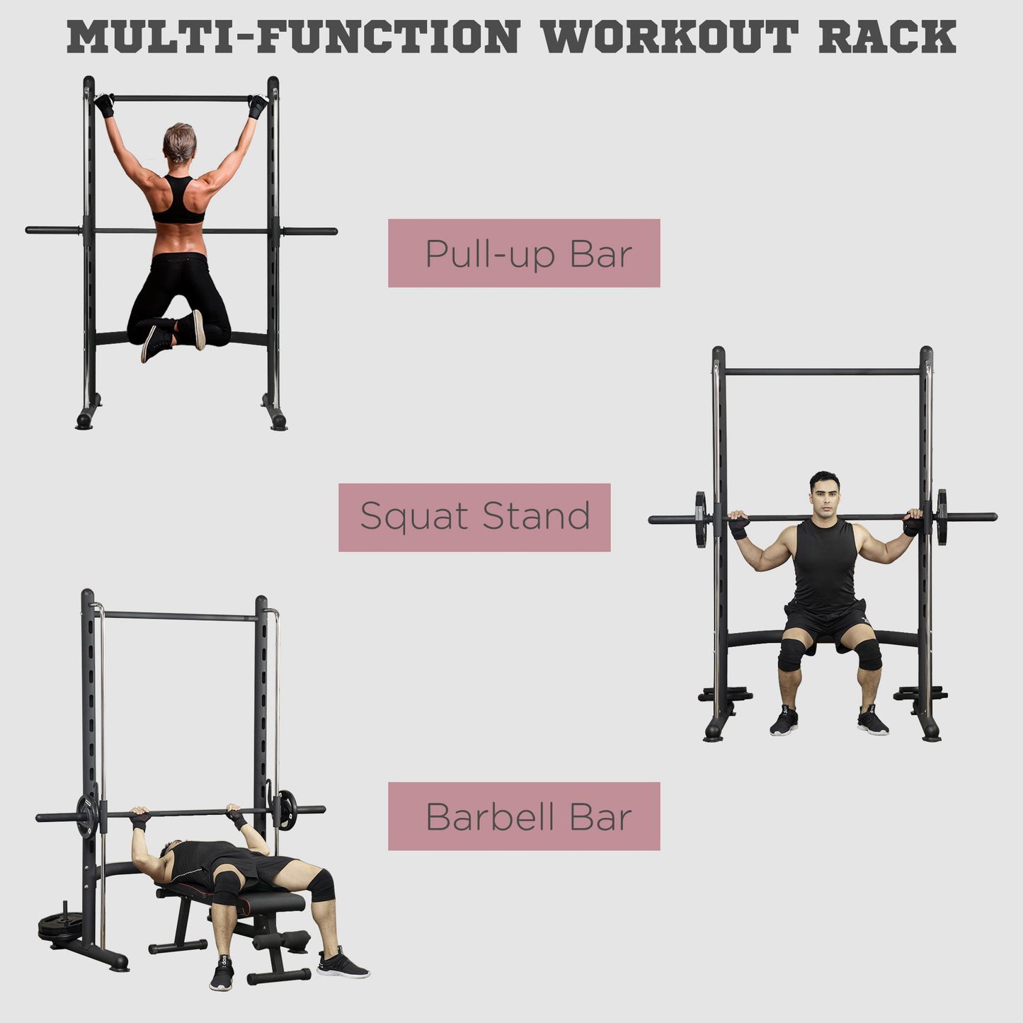 Adjustable Squat Rack with Pull Up Bar and Barbell Bar, Multi-Function Weight Lifting Half Rack for Home Gym Strength Training