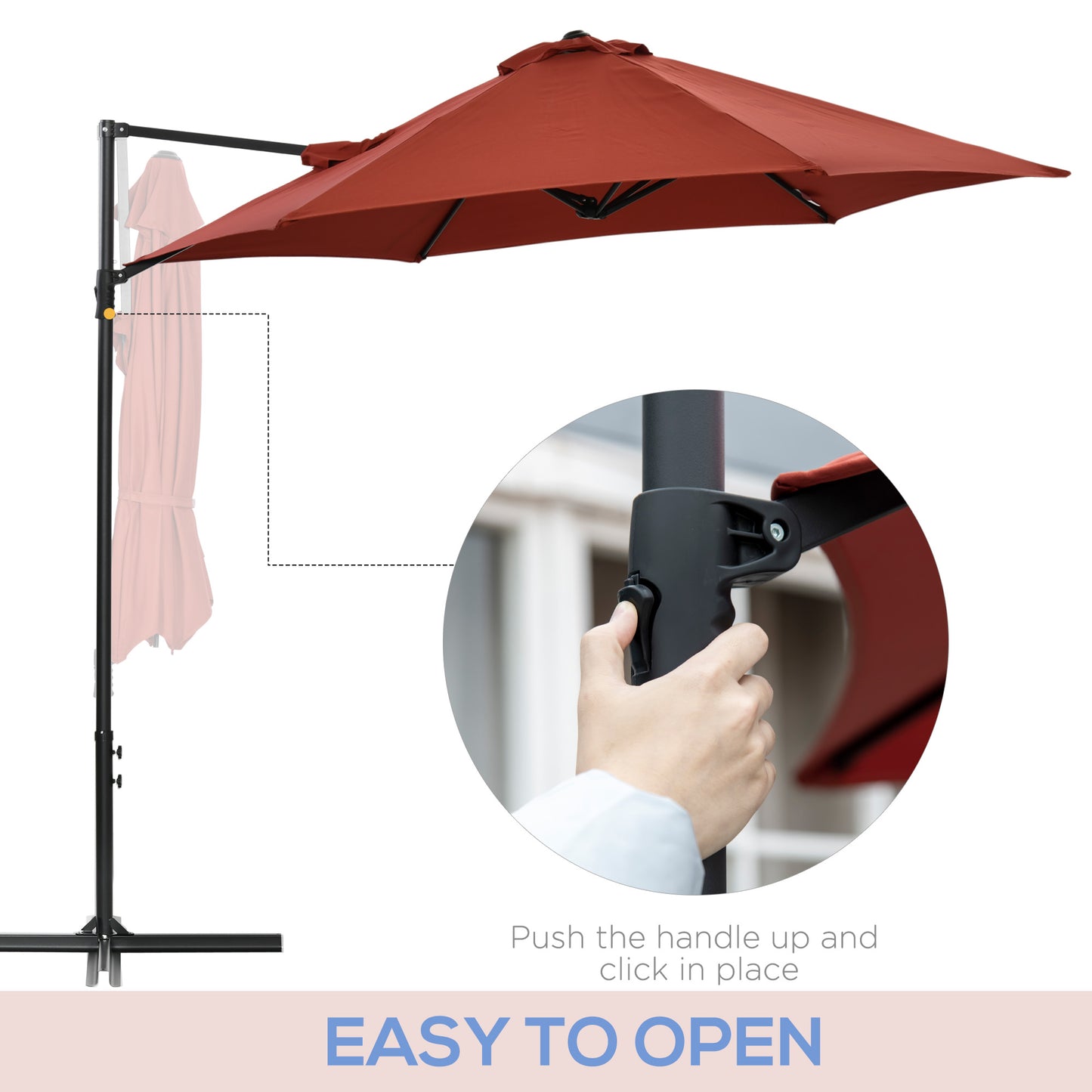 8.5FT Offset Patio Umbrella with 360° Rotation, Outdoor Cantilever Roma Parasol Hanging Sun Shade Canopy Shelter with Cross Base, Wine Red