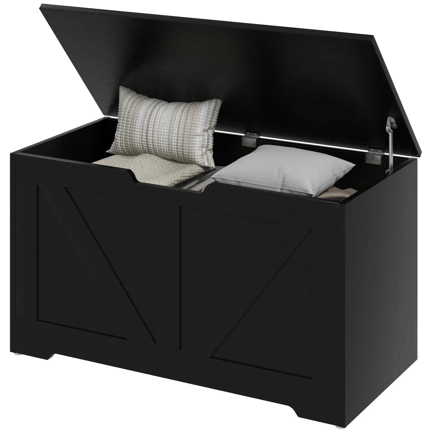 31.5 Inches Storage Chest with 2 Safety Hinges in Black Wood Grain