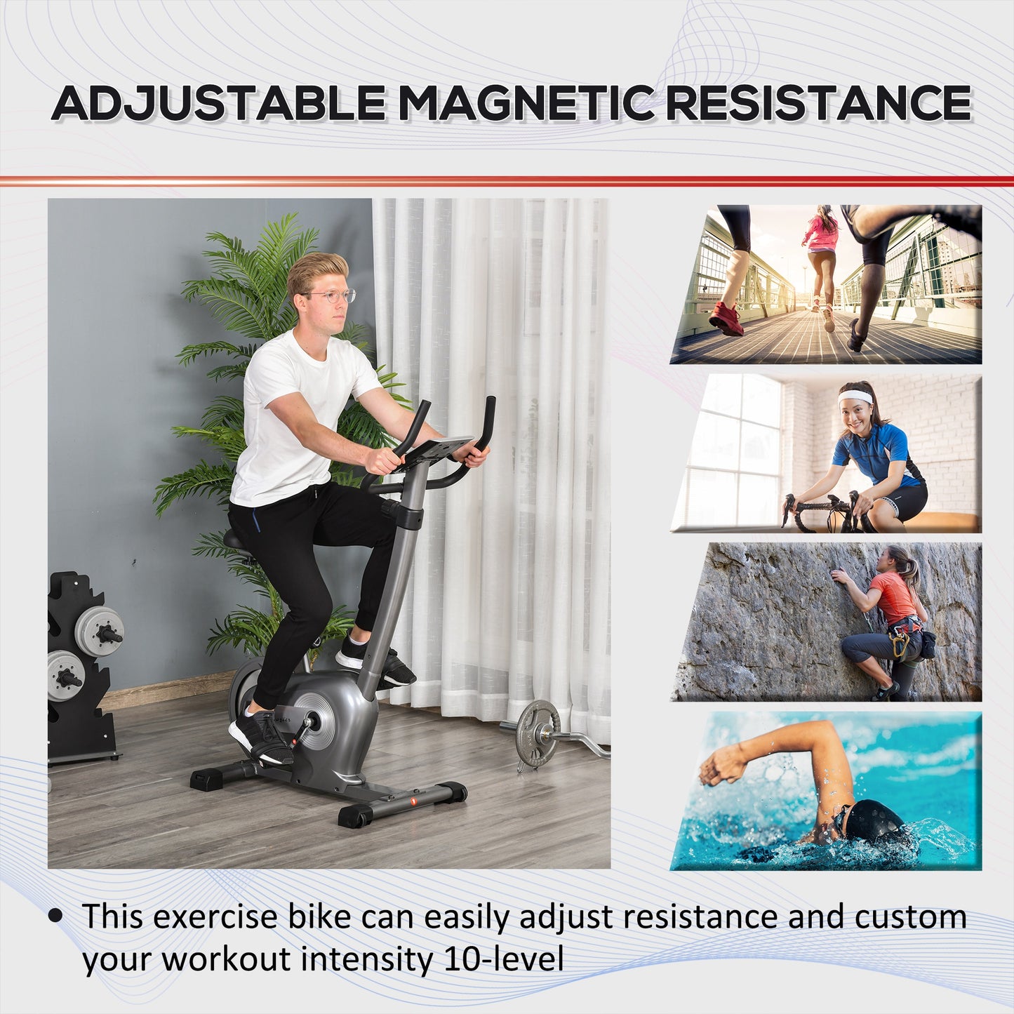 Exercise Bike with 10-Level Adjustable Magnetic Resistance, Indoor Cycling Bike Home Cardio Workout Trainer, 16lbs Flywheel, LCD Display, and Adjustable Seat, Grey