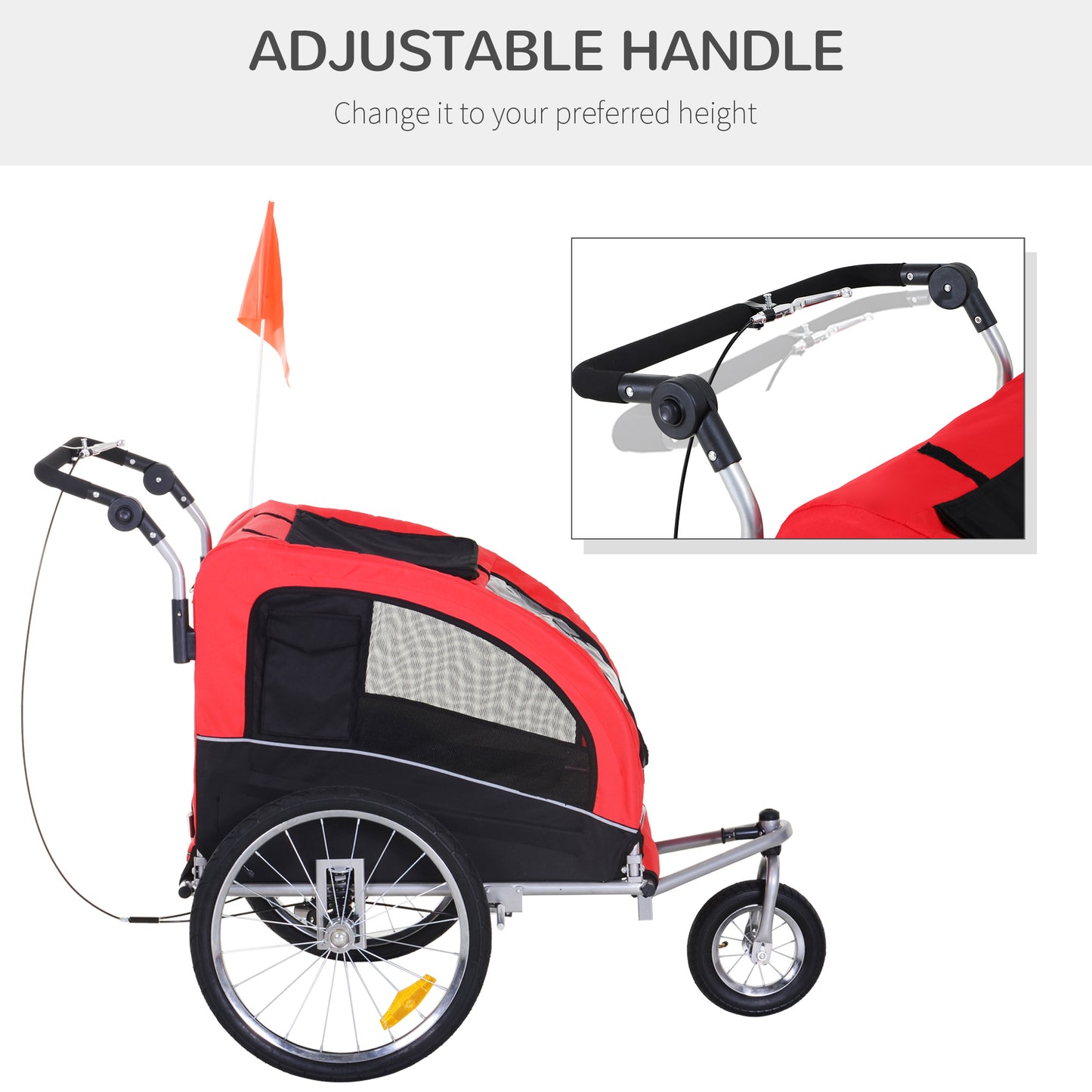 Dog Bike Trailer 2-In-1 Pet Stroller Cart Bicycle Wagon Cargo Carrier Attachment for Travel with Suspension and Storage Pockets, Red