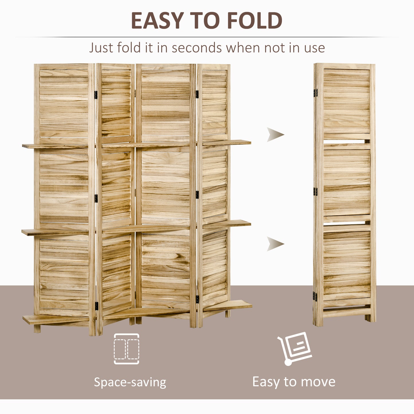 5.6' 4 Panel Room Divider, Folding Wall Divider, Indoor Privacy Screen for Home Office, Natural