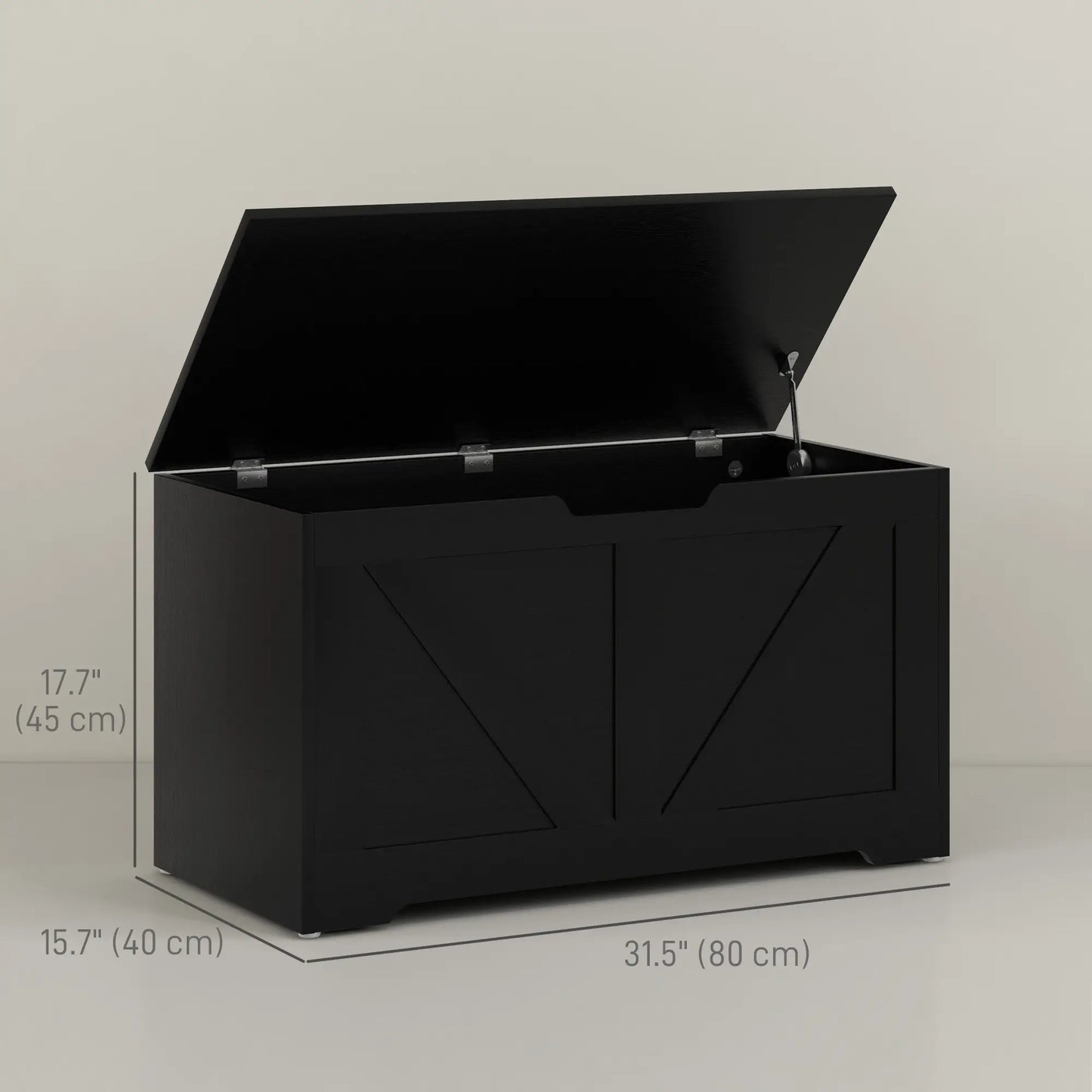 31.5 Inches Storage Chest with 2 Safety Hinges in Black Wood Grain