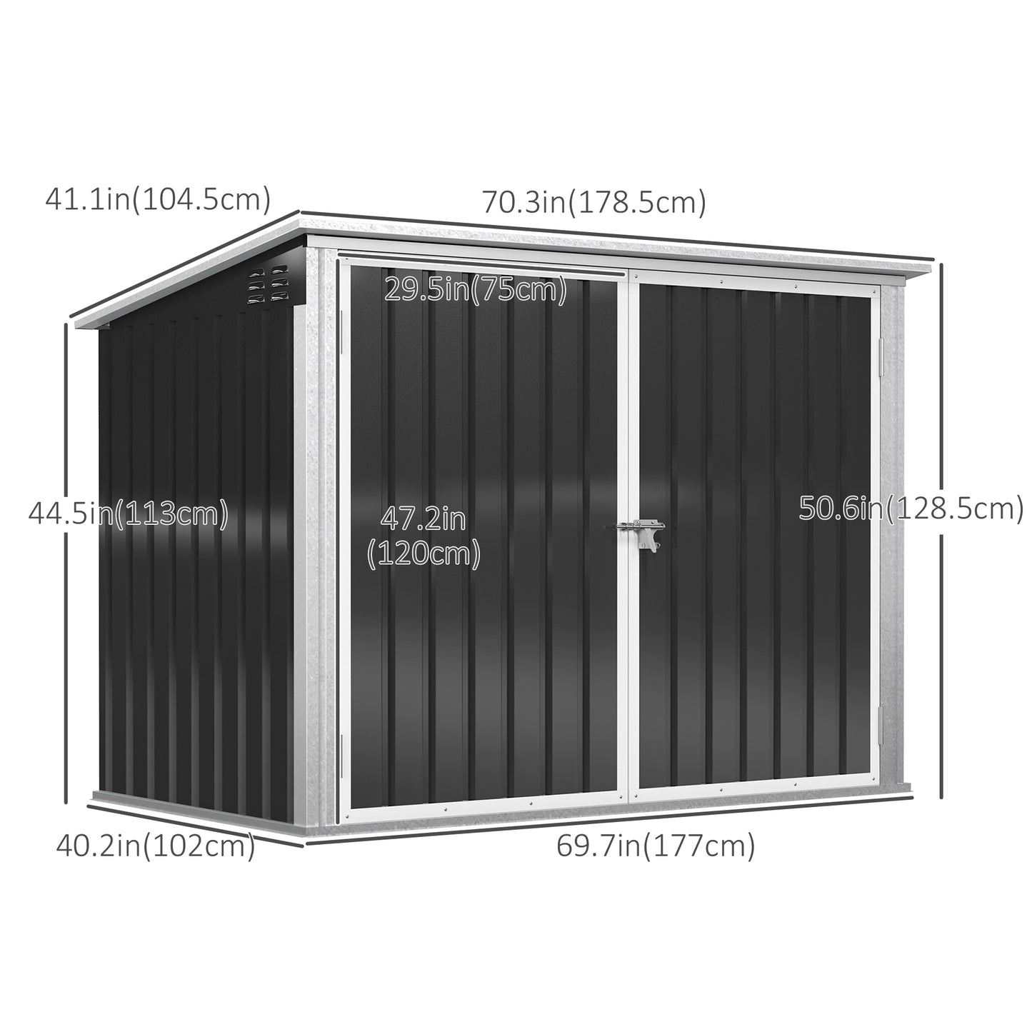 Outsunny Outdoor Metal Storage Shed, Garden Garbage Can Organizer with Double Door and Vents for 2 Trash Cans, Dark Grey