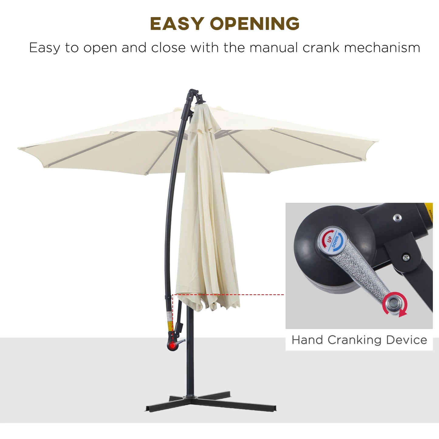 10" Deluxe Cantilever Umbrella with Hanging Offset Sunshade Crank Cross Base in Beige