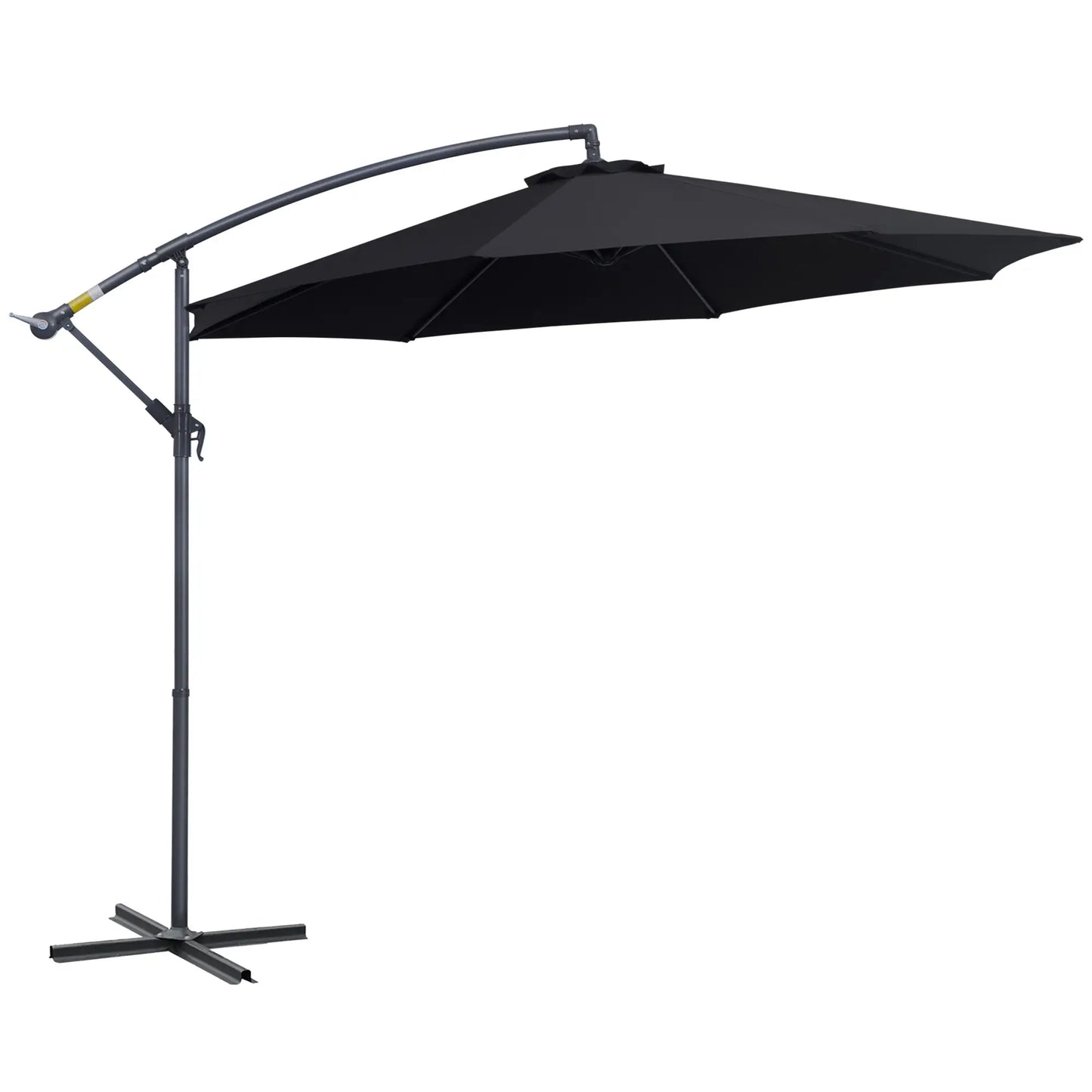 10' Deluxe Patio Umbrella Outdoor Market Parasol Banana Hanging Offset Sunshade Crank Cross Base Black