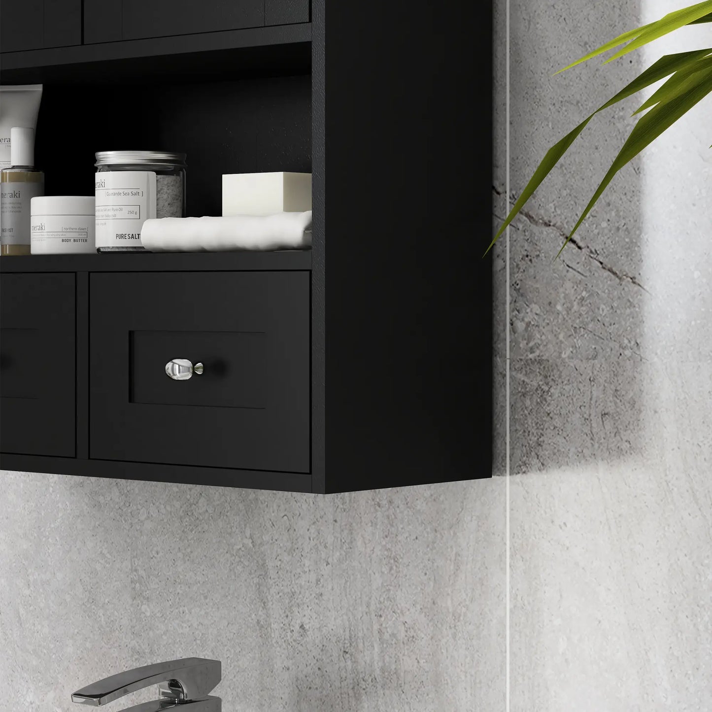 Medicine Cabinet, Bathroom with Shelf and Drawers in Black