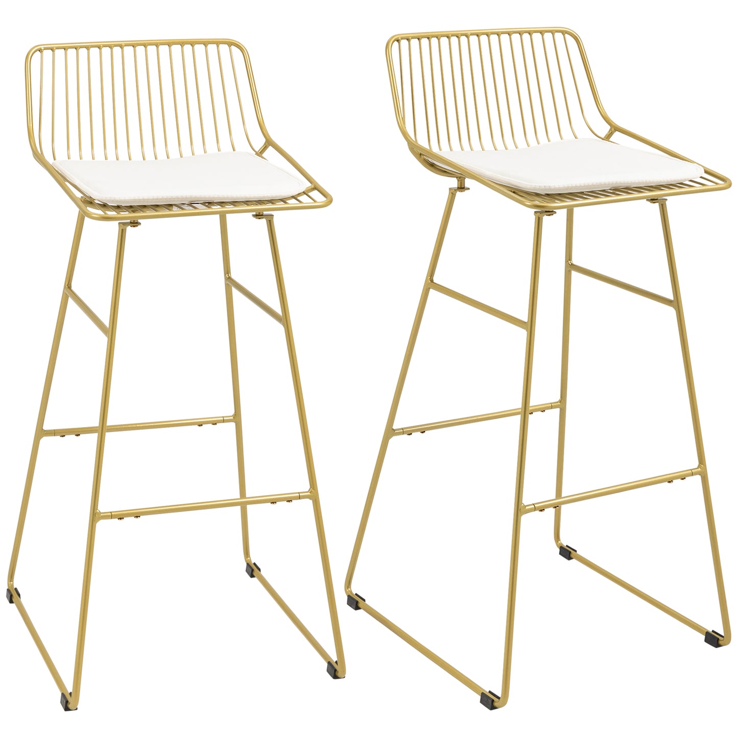 Bar Stools Set of 2, Metal Wire Bar Height Barstools, Bar Chairs for Kitchen with Removable Cushion, Back and Footrest, Gold