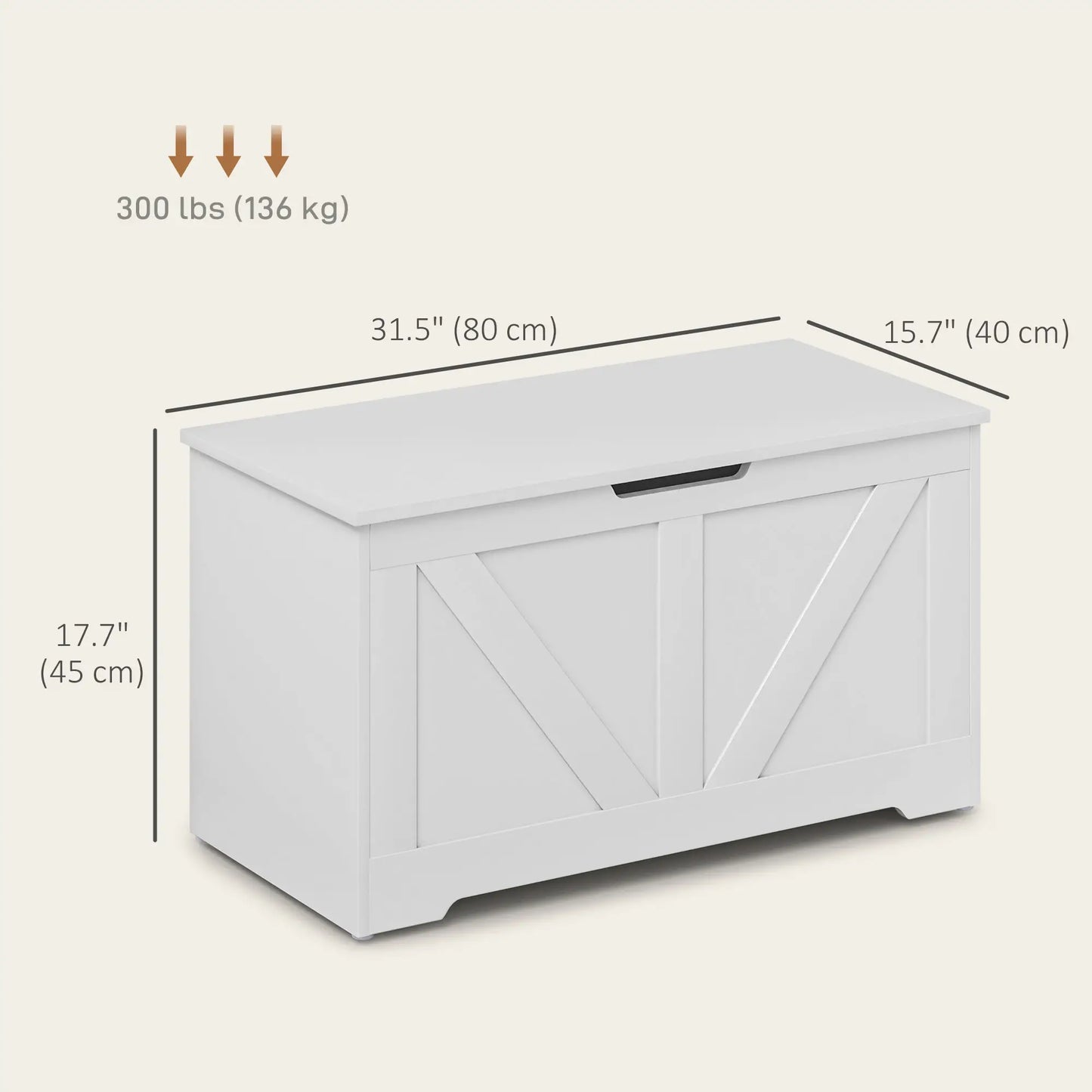 31.5 Inches Storage Chest with 2 Safety Hinges in White Wood Grain