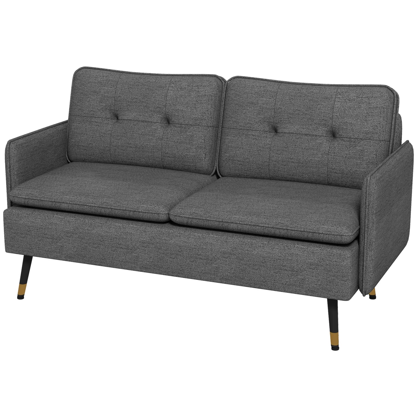 Modern 55" Loveseat, Fabric Love Seat Sofa with Button Tufted Back, with Steel Legs in Dark Grey