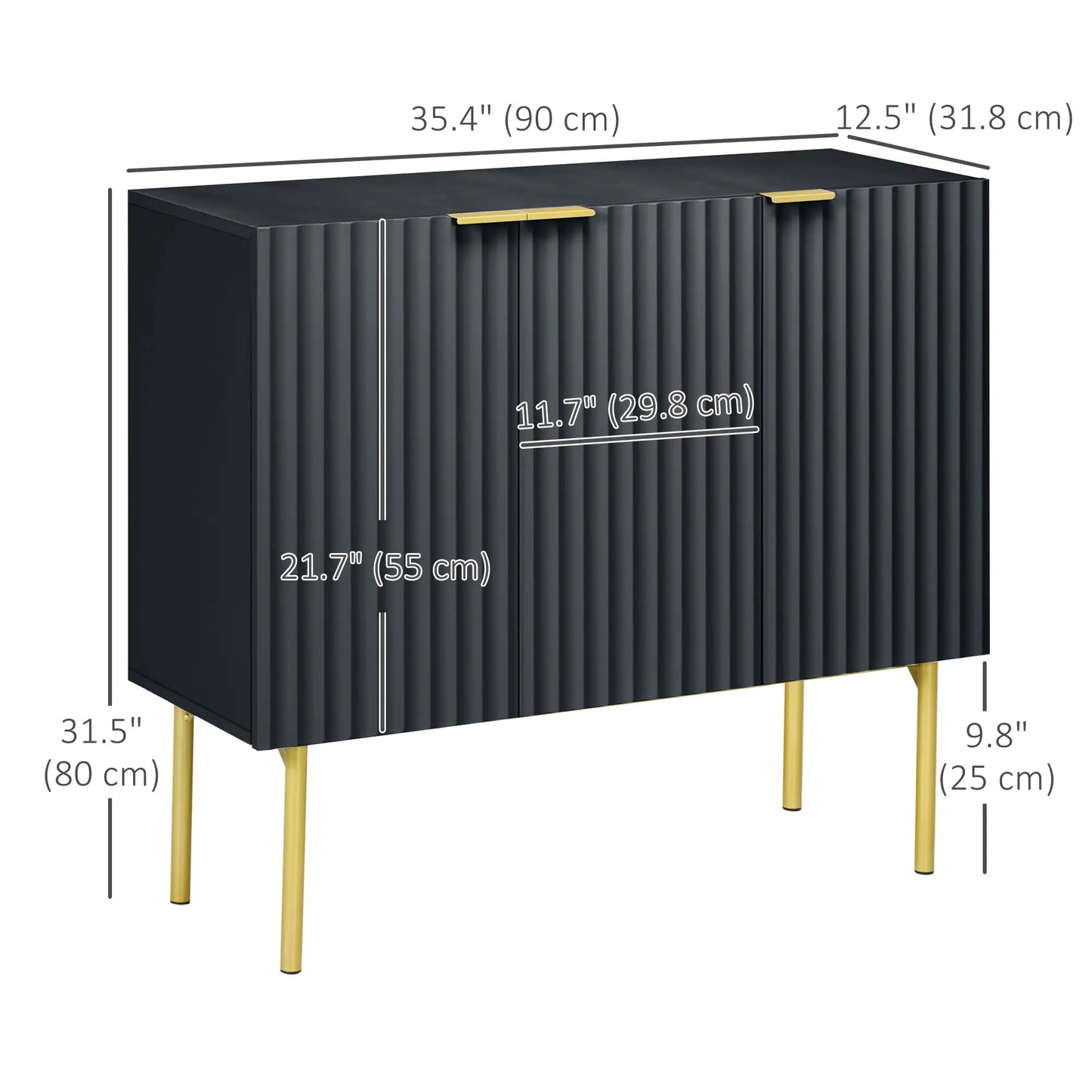 Modern Storage Cabinet Sideboard Buffet Cabinet with Gold Legs for Living Room or Dining Room or Hallway in Black