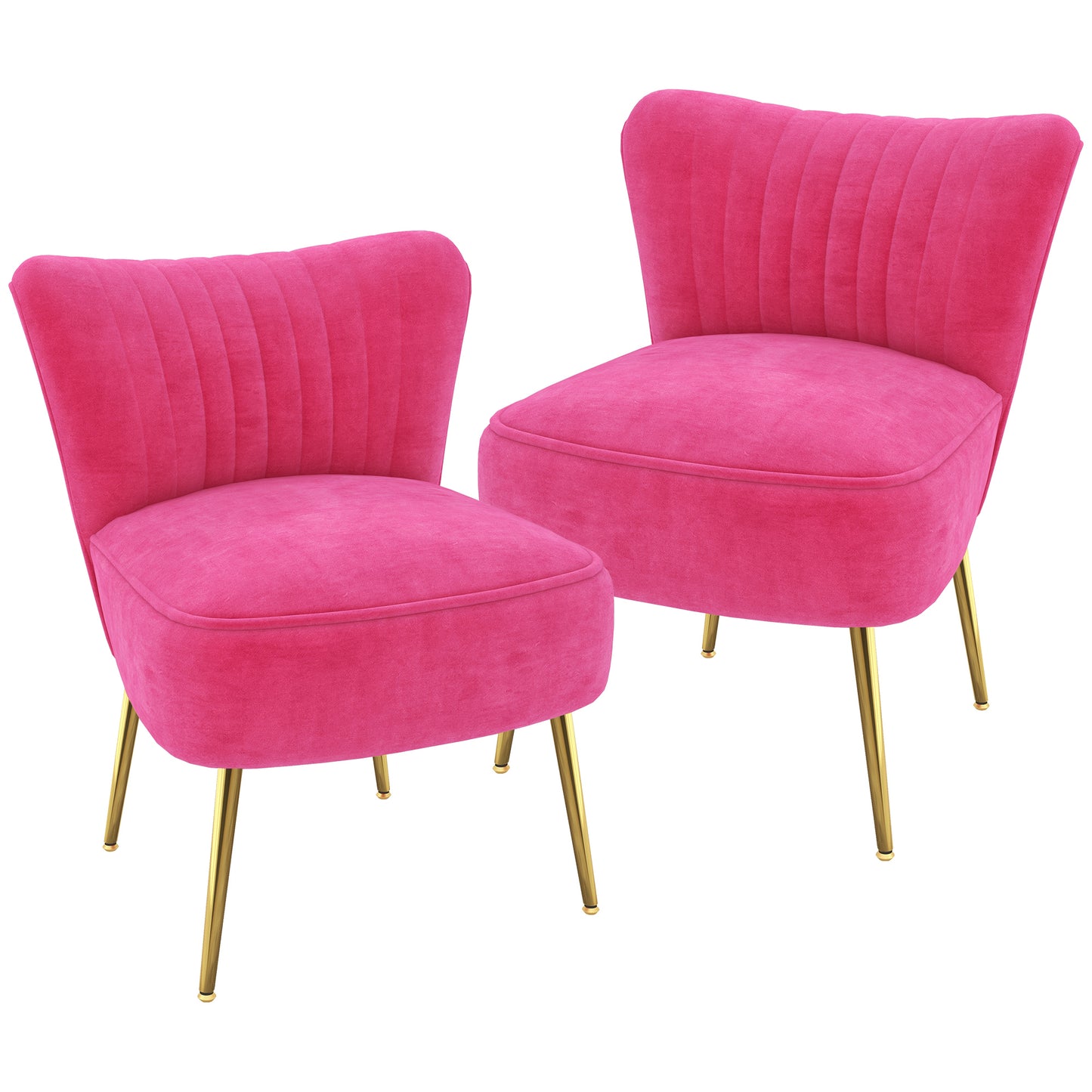 Pink Velvet Lounge Chairs Set of 2, Modern Accent Chairs with Gold Steel Legs and Tufting Backrest