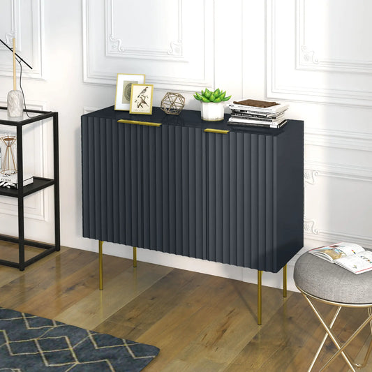 Modern Storage Cabinet Sideboard Buffet Cabinet with Gold Legs for Living Room or Dining Room or Hallway in Black