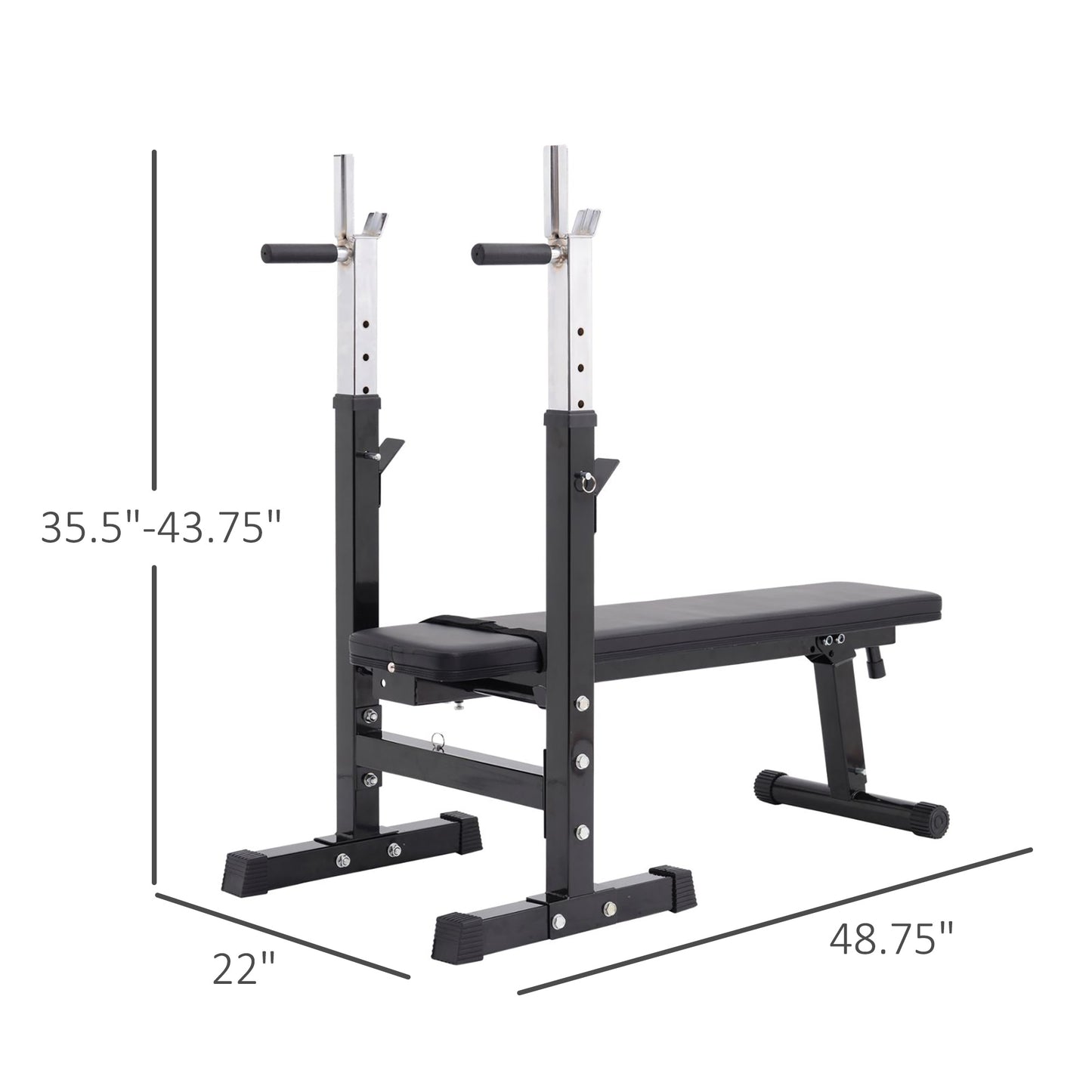 Adjustable Weight Bench With Barbell Rack, Folding Strength Training Lifting Home Gym, Leather Padded Workout Stand