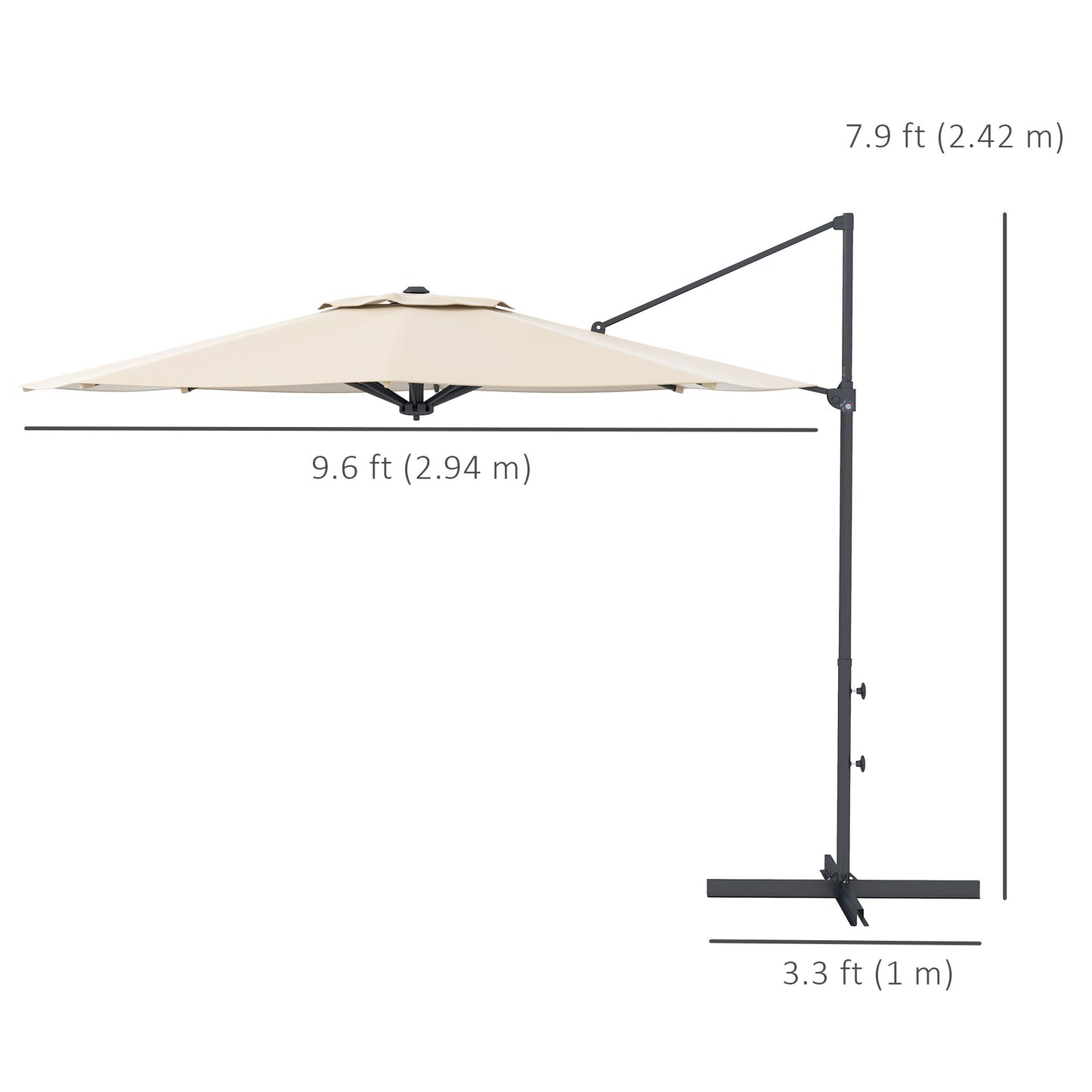 10 FT Cantilever Umbrella, Aluminum Hanging Offset Umbrella with 360°Rotation, Crank, Tilt, Cross Base, Khaki