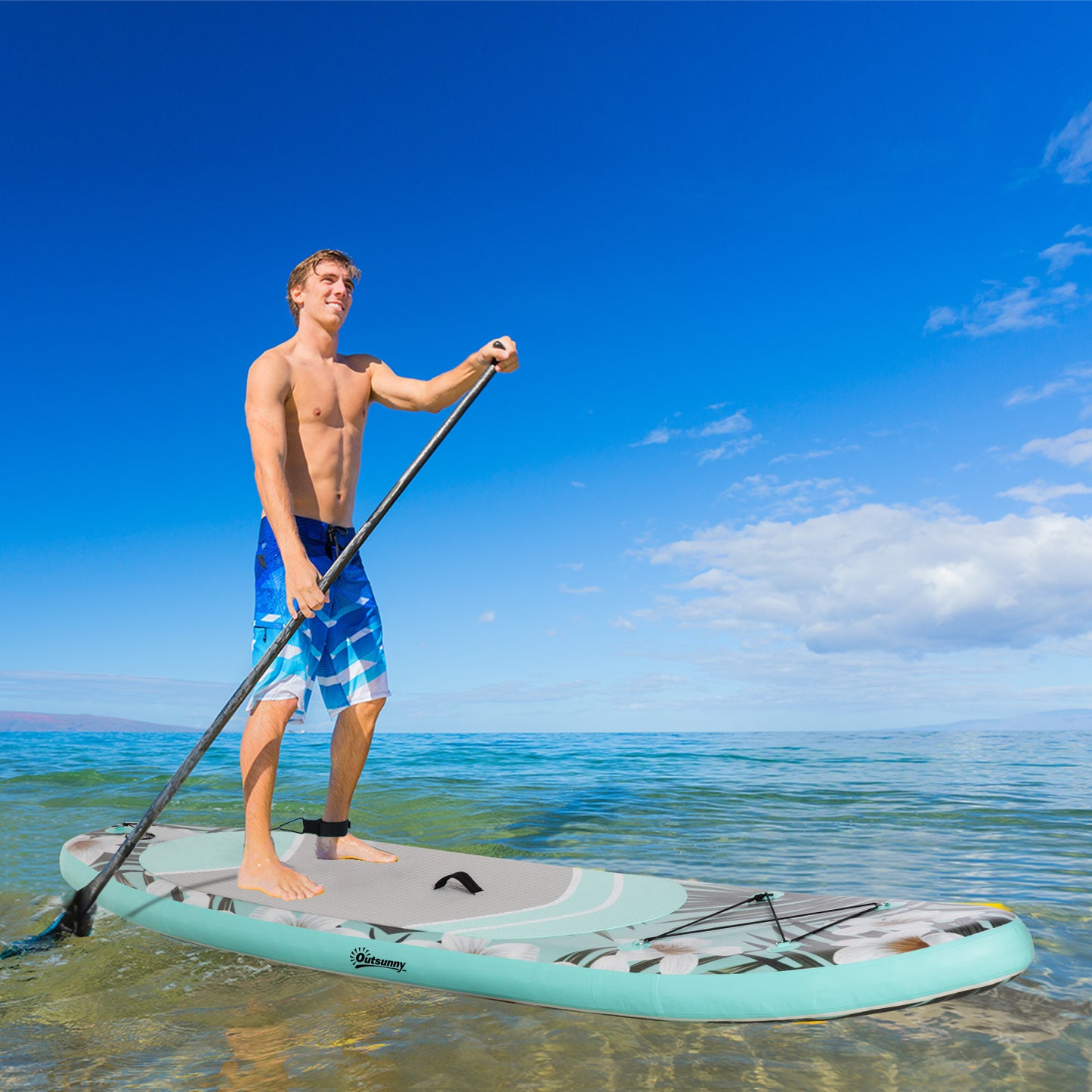 Inflatable Paddle Stand Up Board, Adjustable Aluminum Paddle Non-Slip Deck Spray-painted Sea Turtles Board, with ISUP Accessories & Carry Bag, 126" x 30" x 6", Blue Board