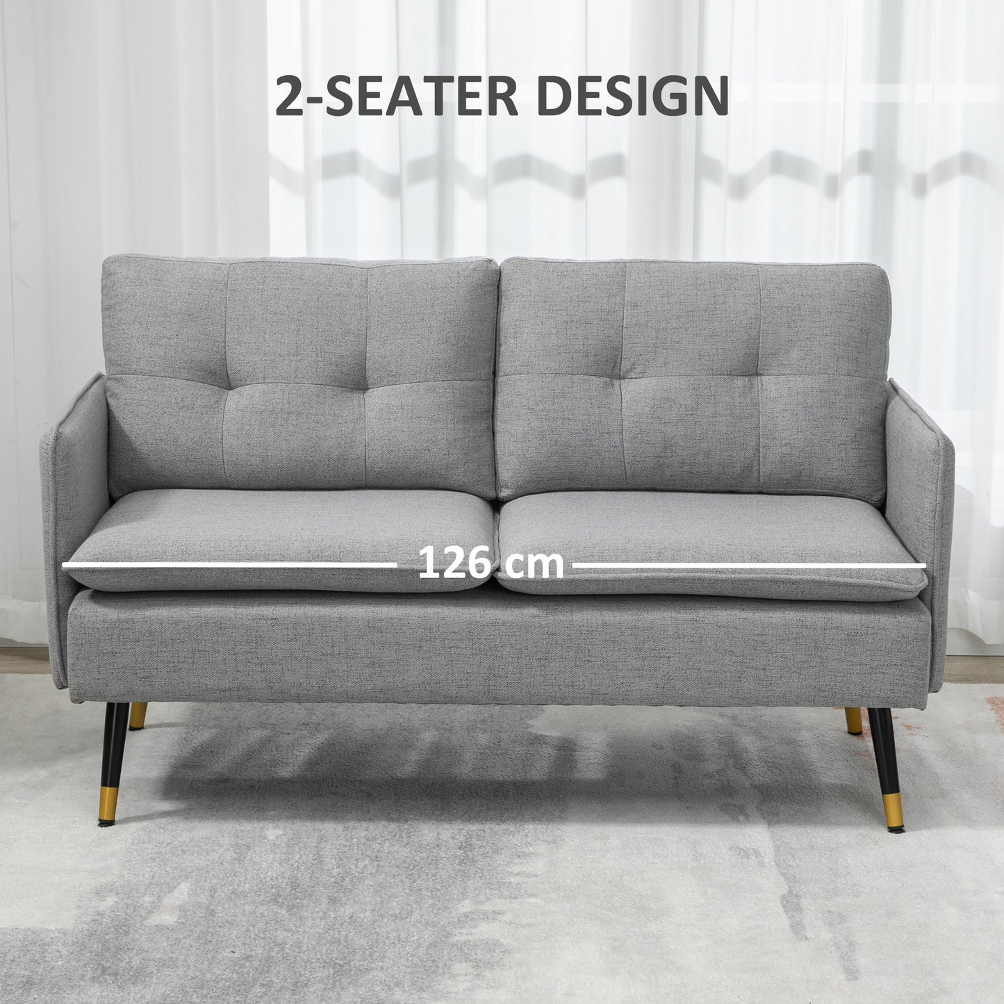 55" Loveseat Sofa with Button Tufting, Upholstered Small Couch for Small Space, Grey