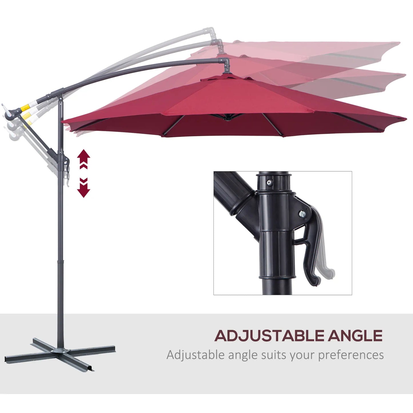 10' Deluxe Patio Umbrella  Hanging Offset Sunshade Crank Cross Base in Wine Red