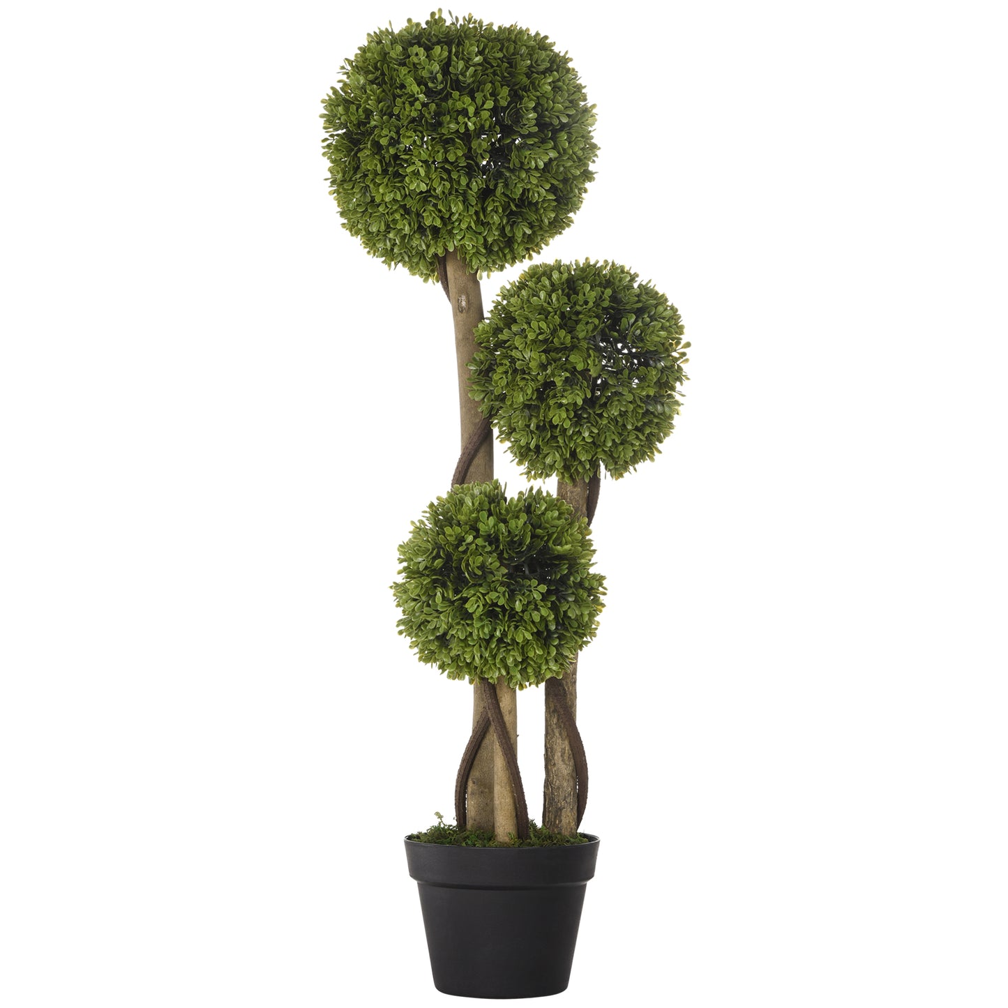 3FT Artificial Boxwood Topiary Tree, Potted Fake Plant, Triple Ball Tree for Indoor and Outdoor, Green